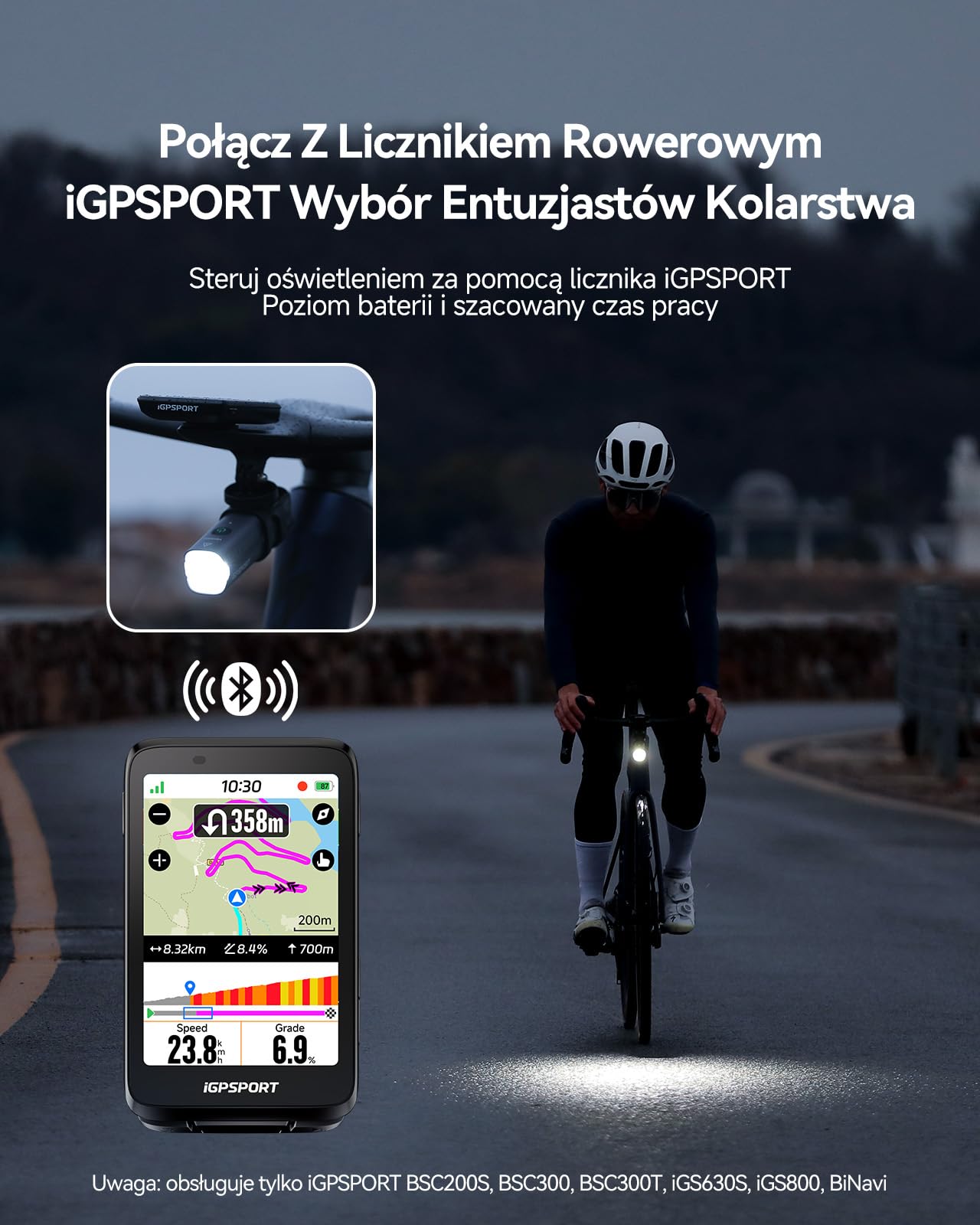 iGPSPORT VS1200S Lampa rowerowa, 1200 lumenów inteligentna funkcja zakrętu Podświetlenie wodoodporności przednie światło rowerowe