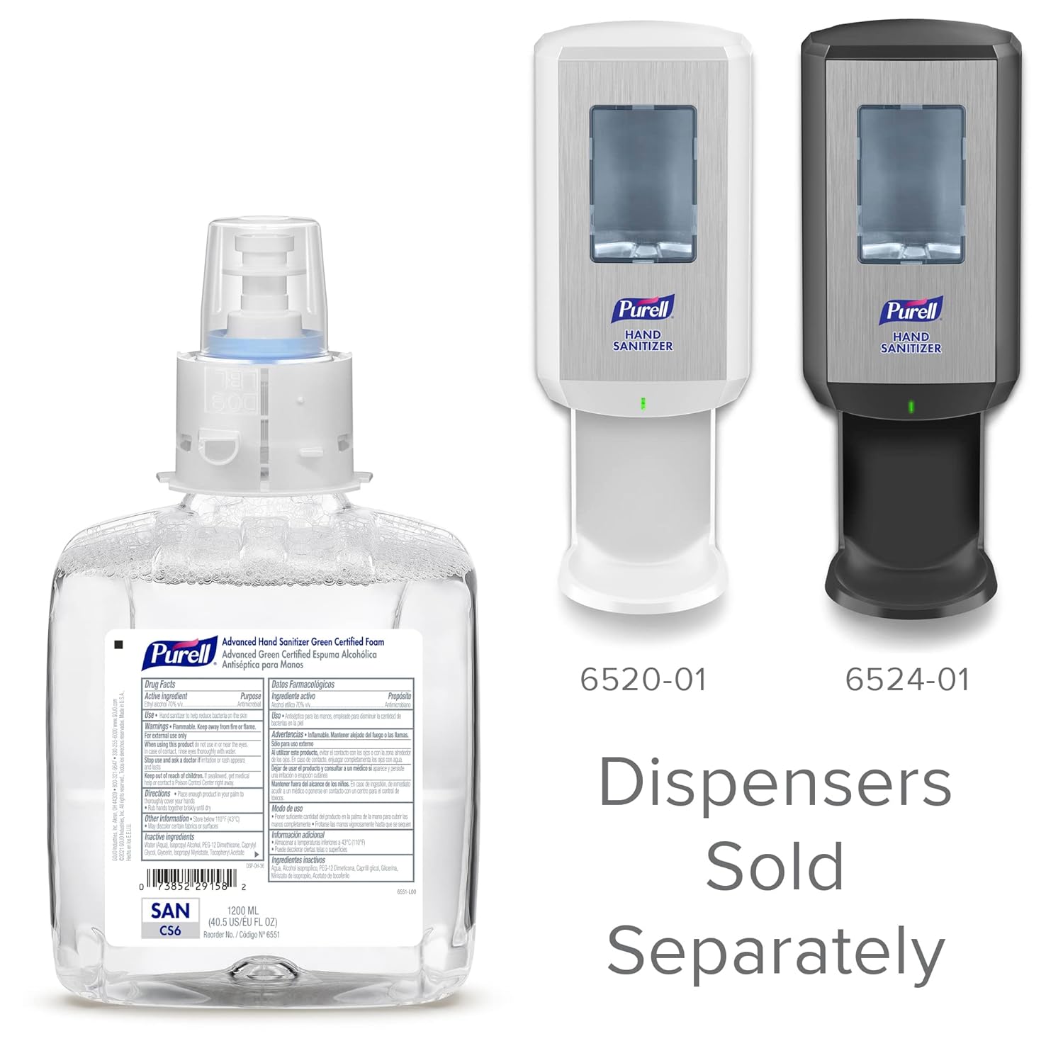 PURELL Advanced Hand Sanitizer Green Certified Foam, Fragrance-Free, 1200 mL Refill for PURELL CS6 Automatic Hand Sanitizer Dispensers (Pack of 2) - 6551-02