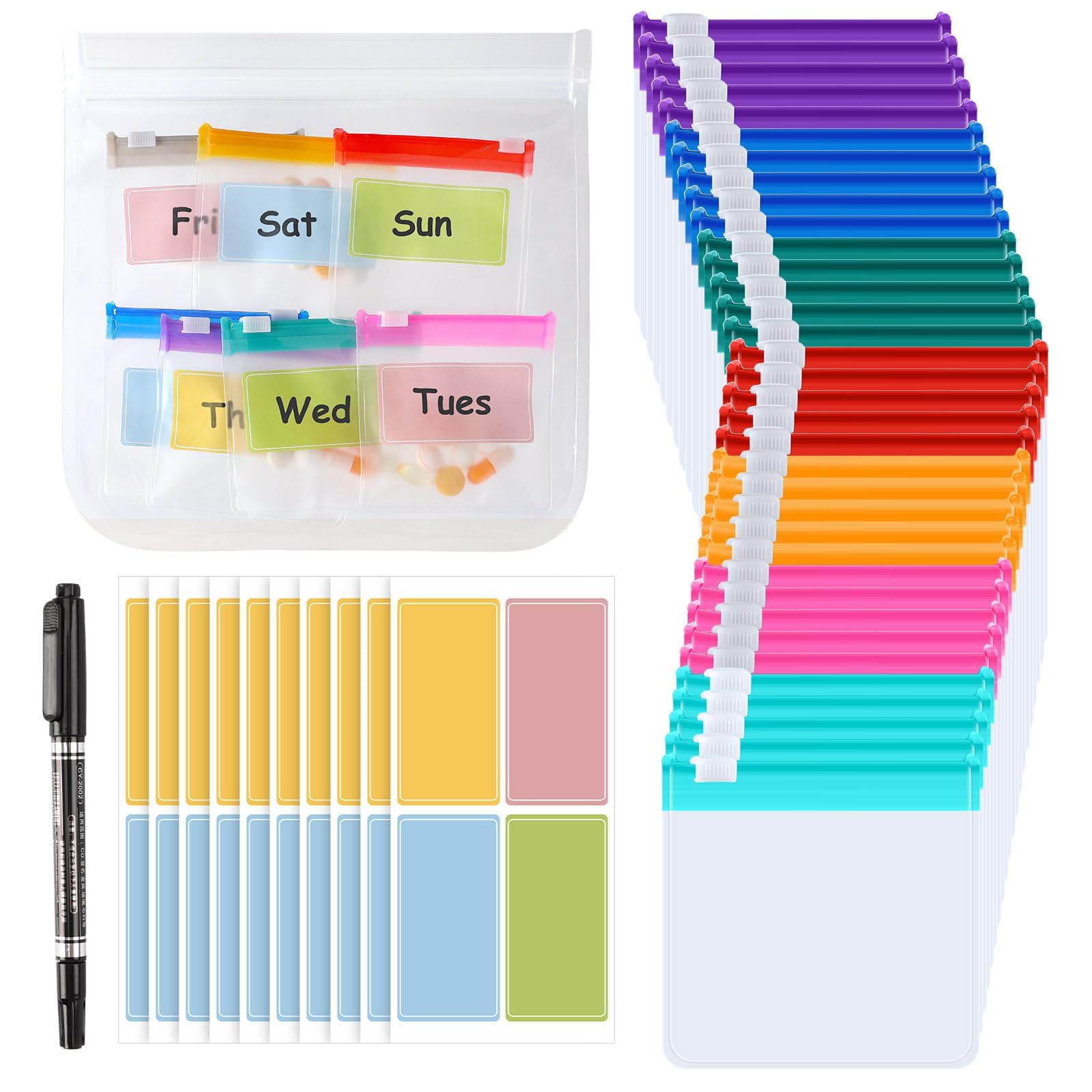 MARFOREVER 47 Pcs Pill Pouch Small Pill Bags Reusable Medicine Organizer Travel Pill Container Storage Pill Case 35 Plastic Medicine Bags 10 Sheets