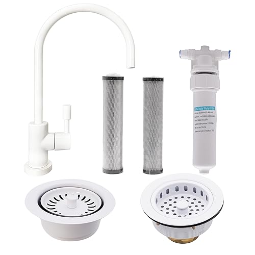 Westbrass CO136-50 - Kit de grifo dispensador de agua fría contemporáneo de 1 palanca de 11 pulgadas con filtro, paquete de 2 cartuchos, colador de