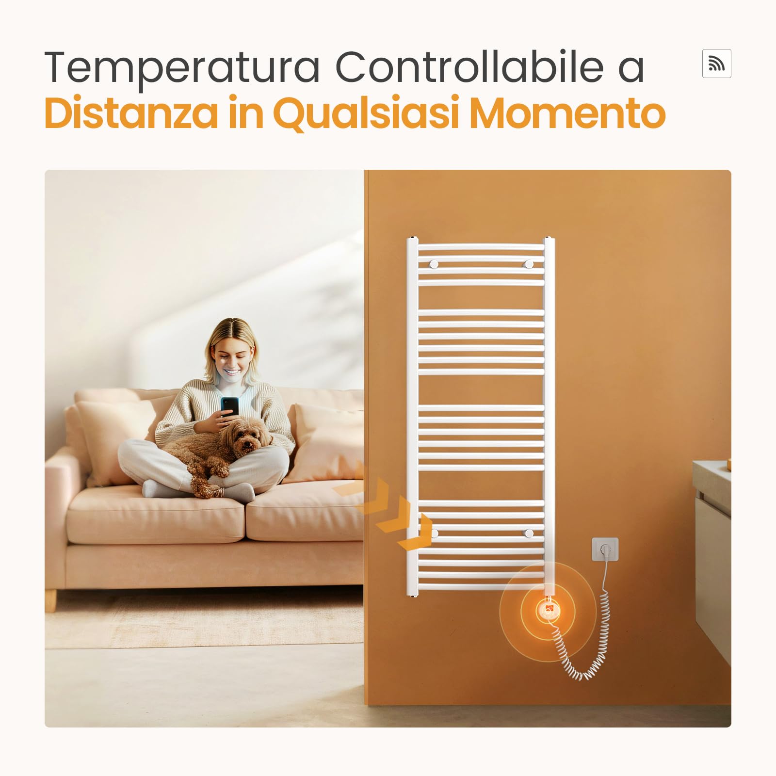 Scaldasalviette Elettrico 120x50 cm 500W con WIFI Termostato Bianco EMKE