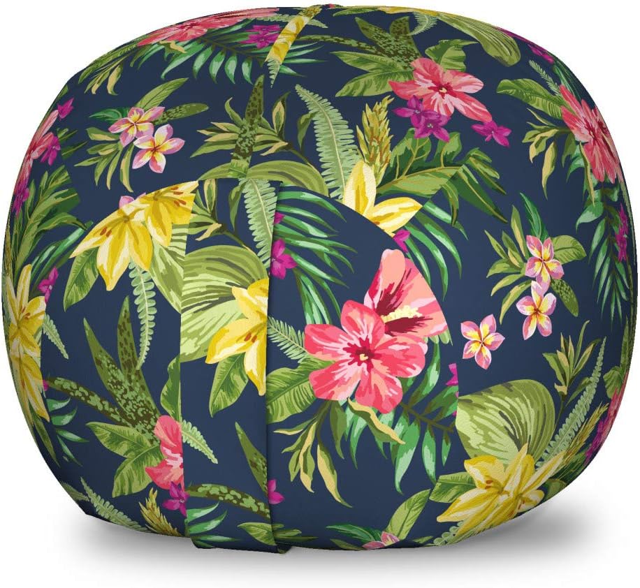 Ambesonne Luau Storage Toy Bag Chair, Blooming Jungle Setting with Watercolor Effect Hawaiian Flowers, Stuffed Animal Organizer Washable Bag, Large Size, Multicolor