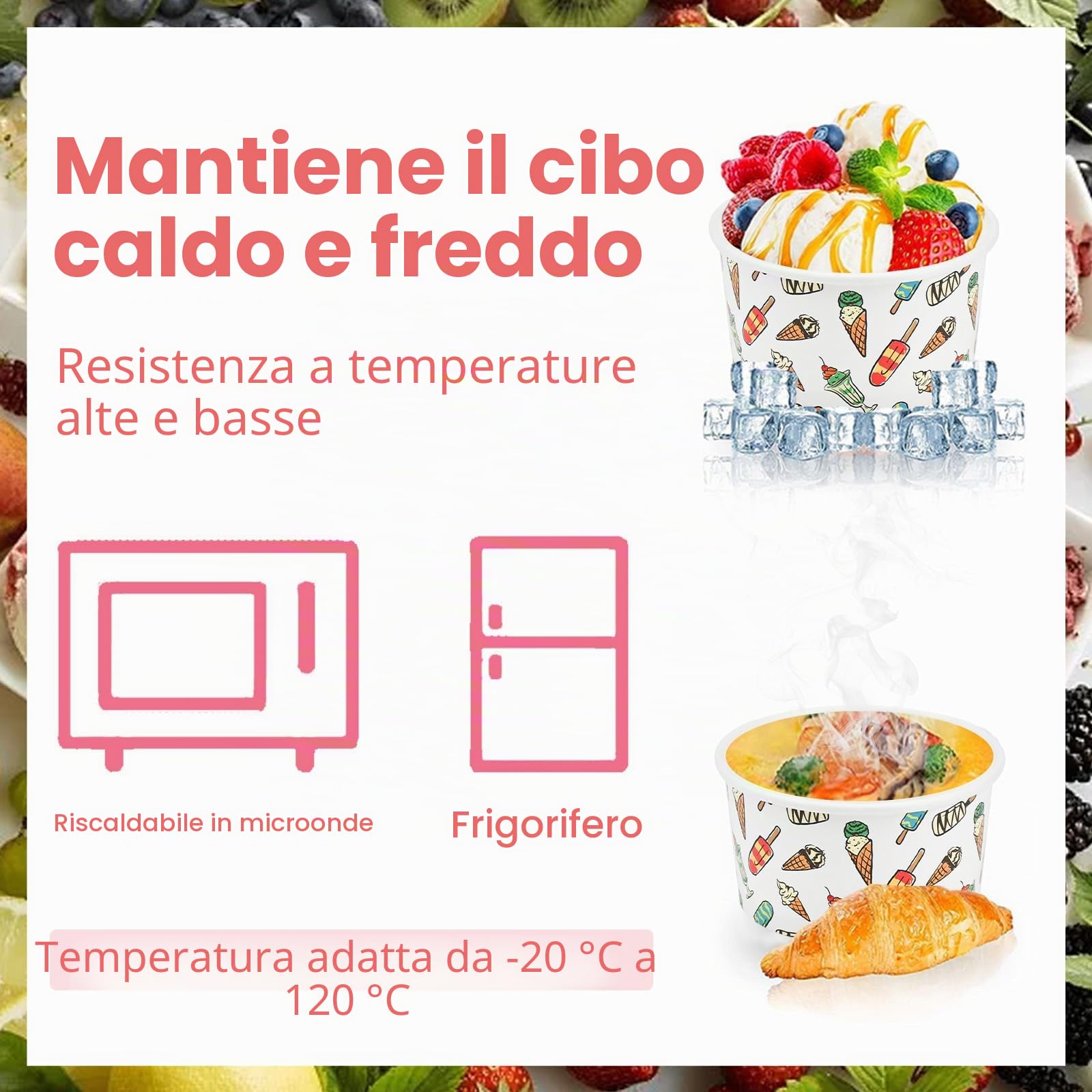 Kleemeiero 50 bicchieri da gelato in carta con 50 cucchiai da 125 ml, usa e getta, in cartone, per gelato, dessert, finger food, yogurt