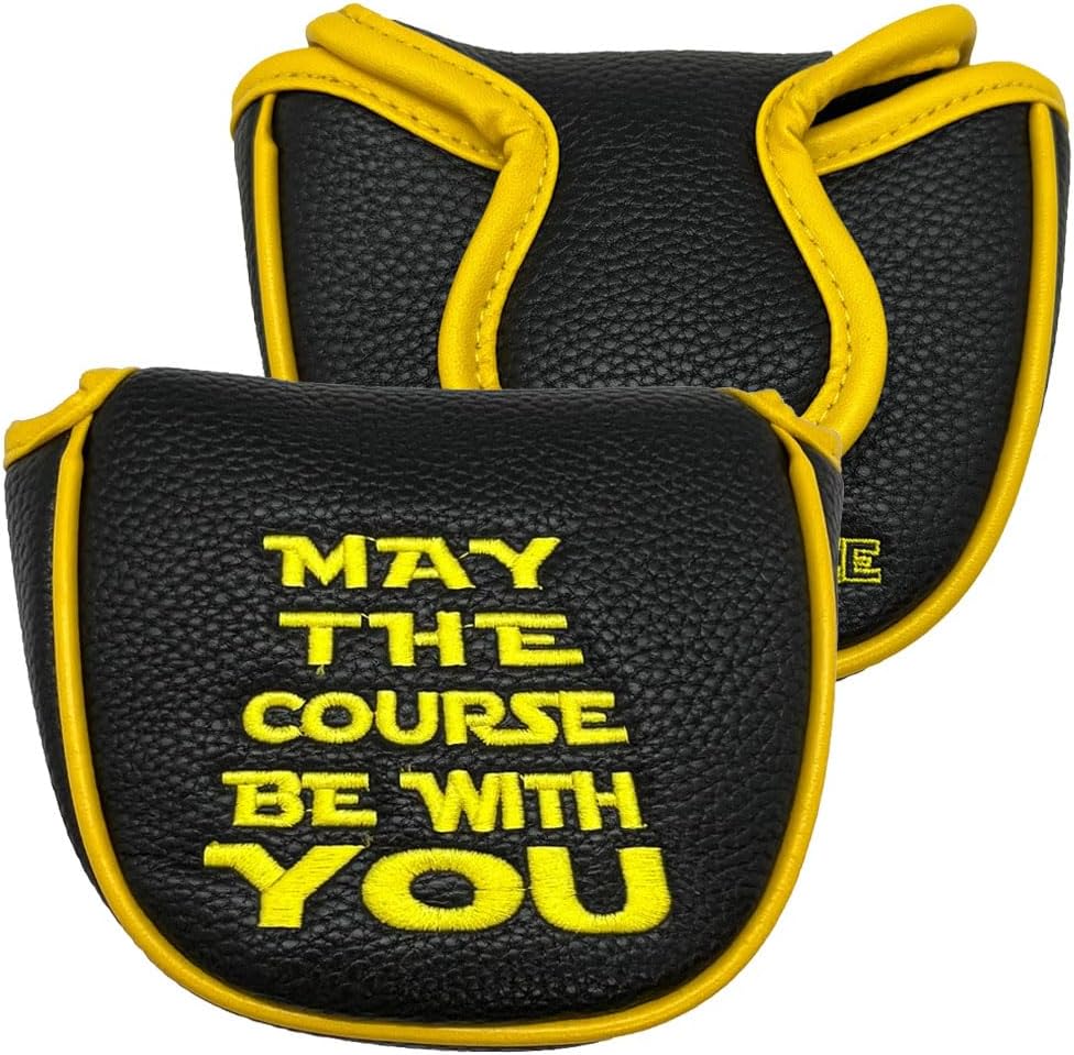 Giggle Golf Mallet Putter Cover, PU Leather with Colorful Embroidered Designs and Magnetic Closure, for Men & Women (May The Course Be with You)