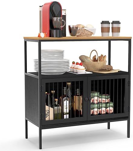 Giantex Armario buffet, aparador con almacenamiento, armario de cocina con armario de 2 puertas, estante abierto, mesa espaciosa, credenza de pie