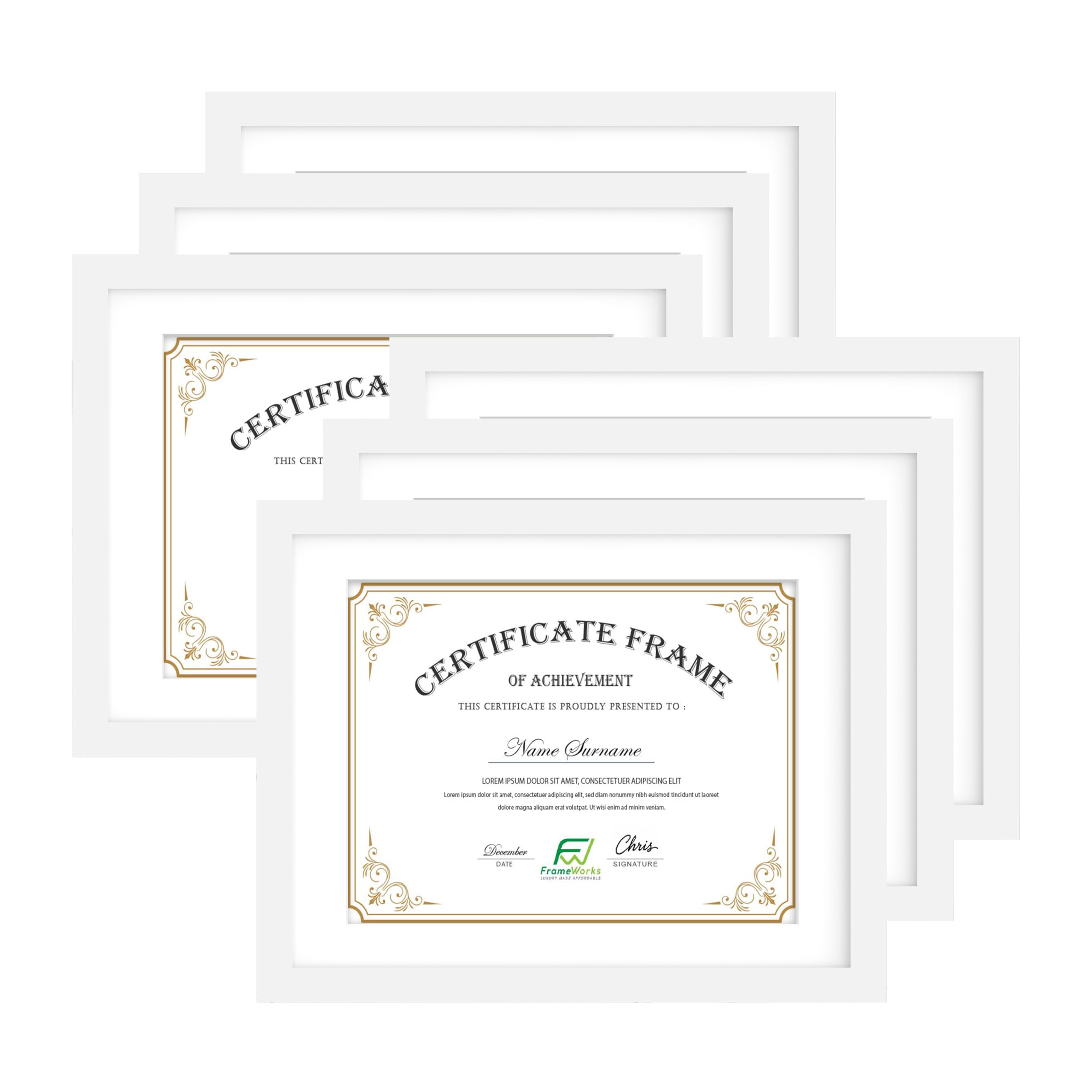 FrameWorks 8.5x11 Classic Wooden Document Frames Tempered Glass/White / 6-Pack