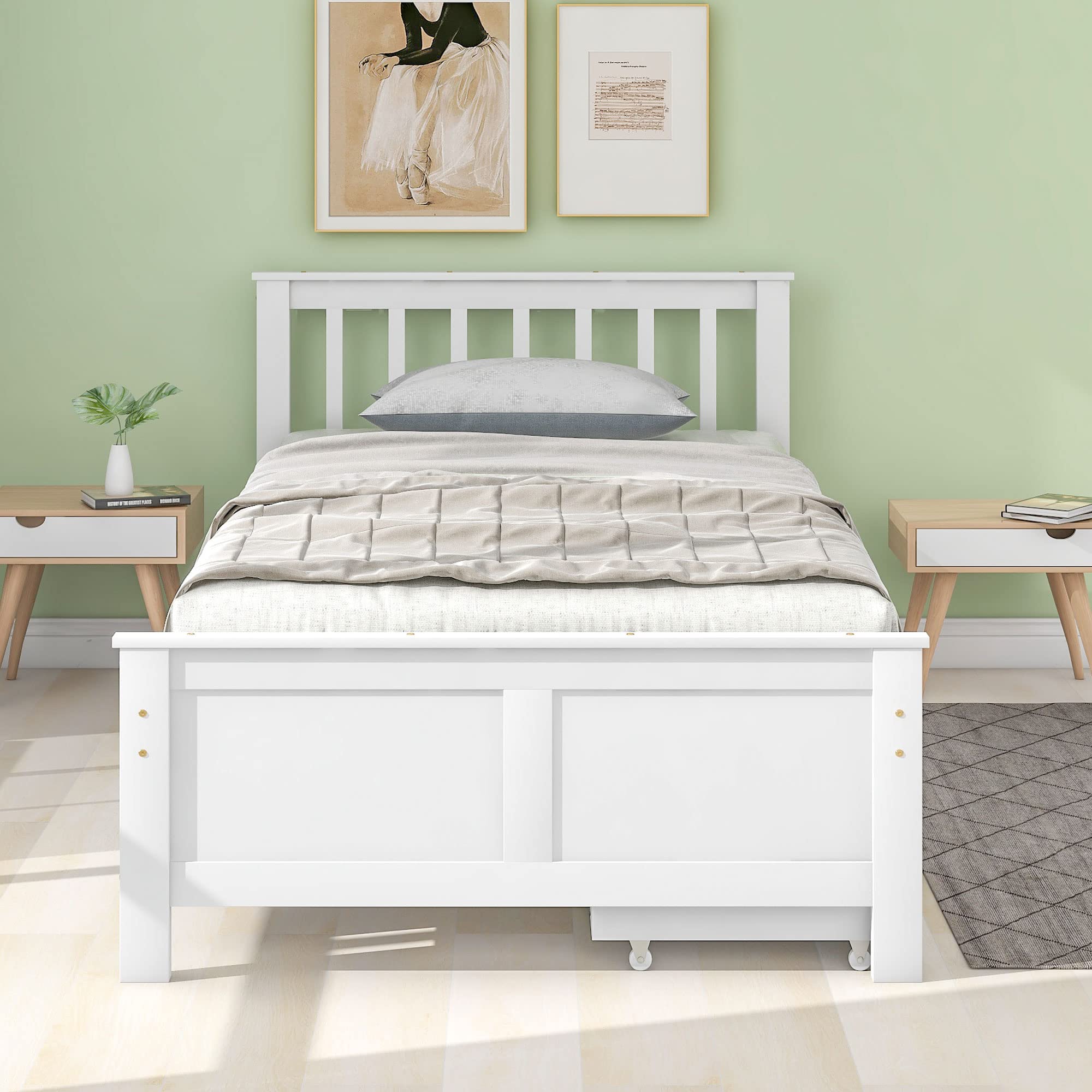 Cama de madera con cabecero y somier, 90 x 200 cm, 2 cajones para almacenamiento, individual, juvenil, para adultos, invitados, infantil, marco