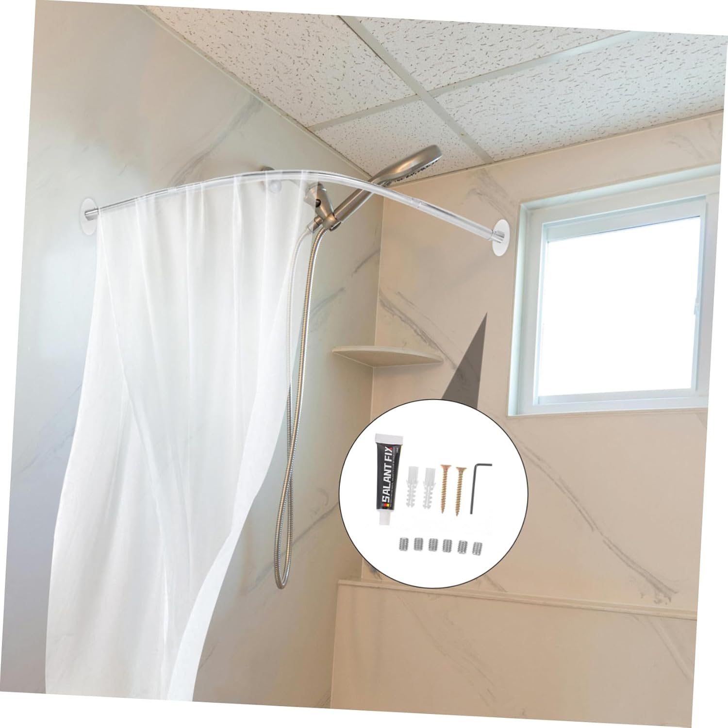 Cabilock Adjustable Curved Shower Curtain Rod Telescopic Rod for Bathroom No Drill Installation Modern Design for Versatile Use