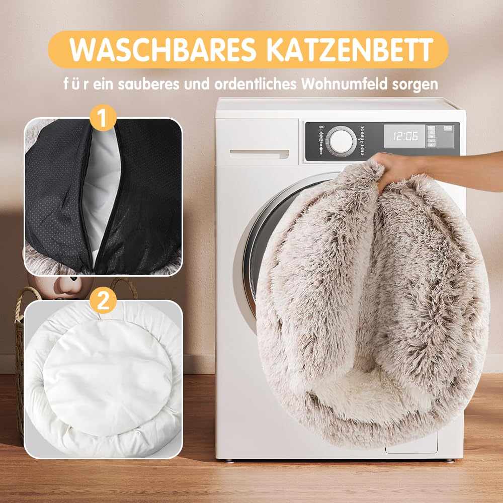 Puszyste legowisko dla kota, okrągłe, miękki plusz, małe psy i koty, legowisko dla zwierząt domowych, nadaje się do prania, antypoślizgowe, pluszowe, pogrubione, ciepłe kosze, poduszka do