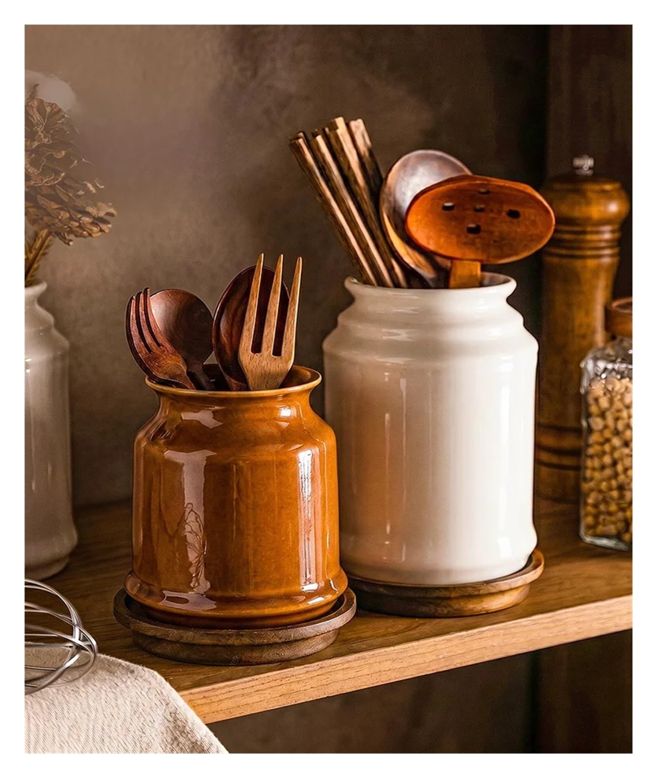 Porte Ustensiles Moderna scatola porta bacchette in ceramica for casalinga | Secchio for gabbia a tubo for utensili da cucina for la casa(Tall white)