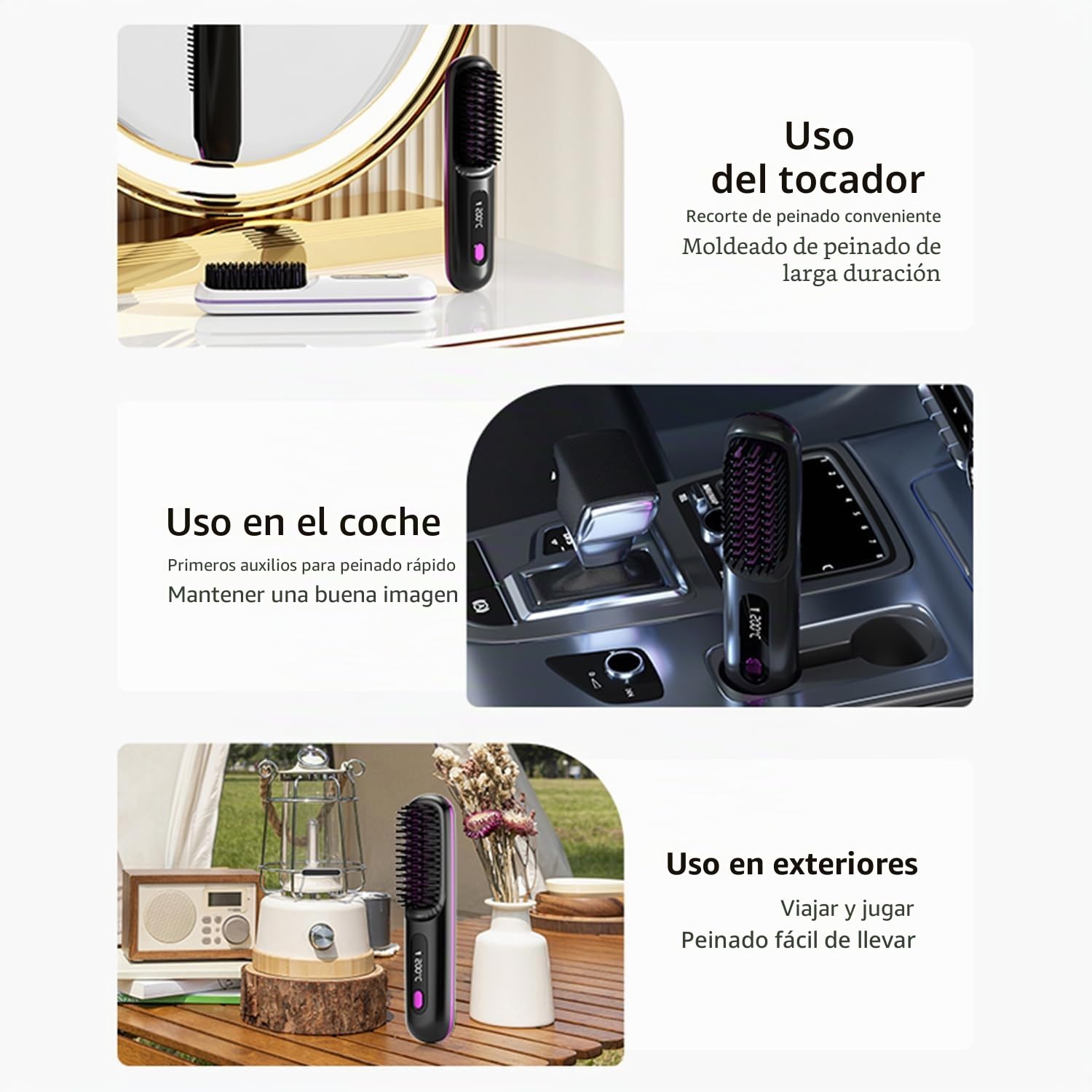 Go Brush Pro - Mini cepillo alisador de pelo inalámbrico portátil para mujer, con pantalla LCD de temperatura, 2000 mAh, calentamiento rápido y plancha de cerámica inalámbrica (BK)