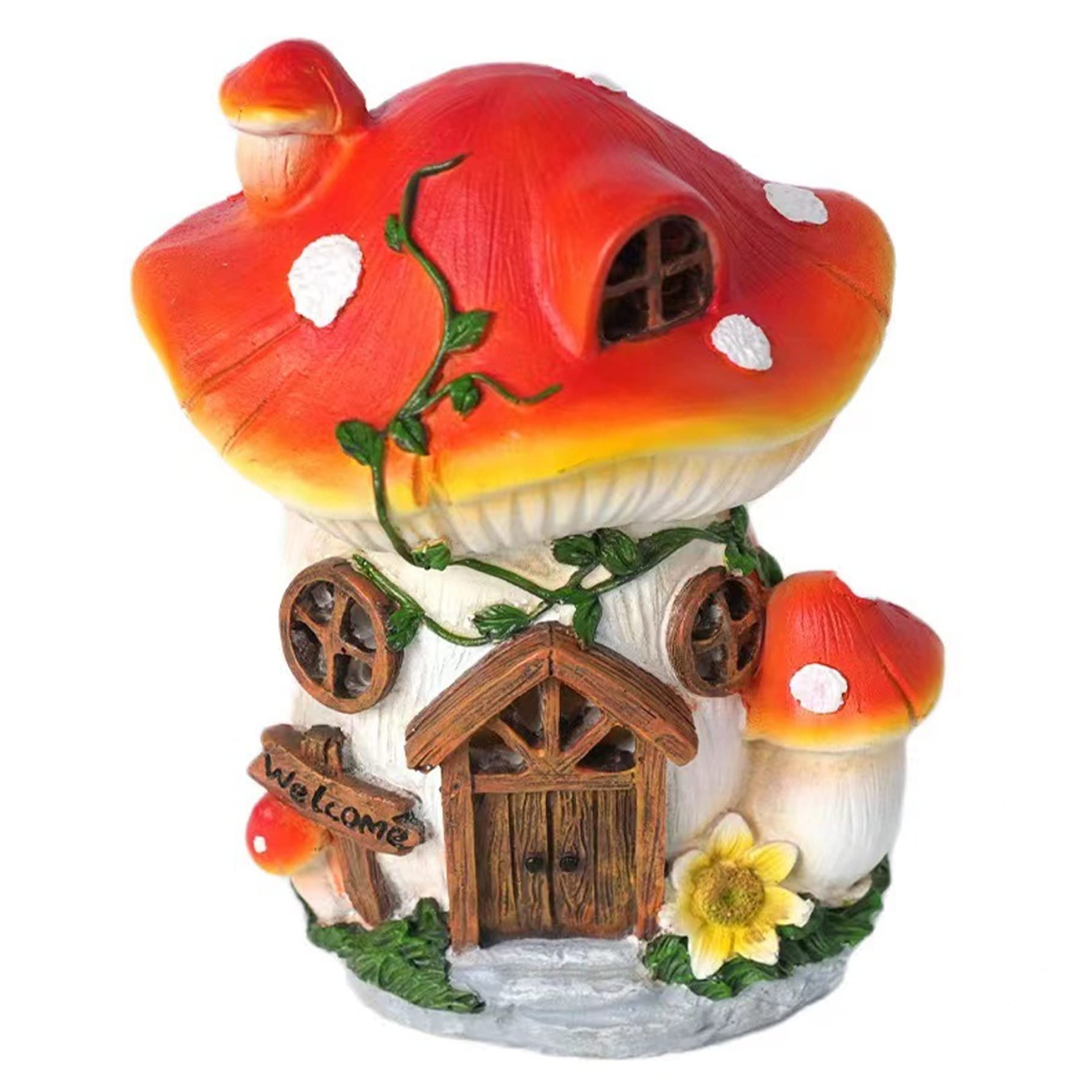 Aetherize Mushroom House Mushroom Fairy House With Solar Lights Resin Garden Onament Solar Powered Figurines Garden Decor For Patio Yard Fairy Statues