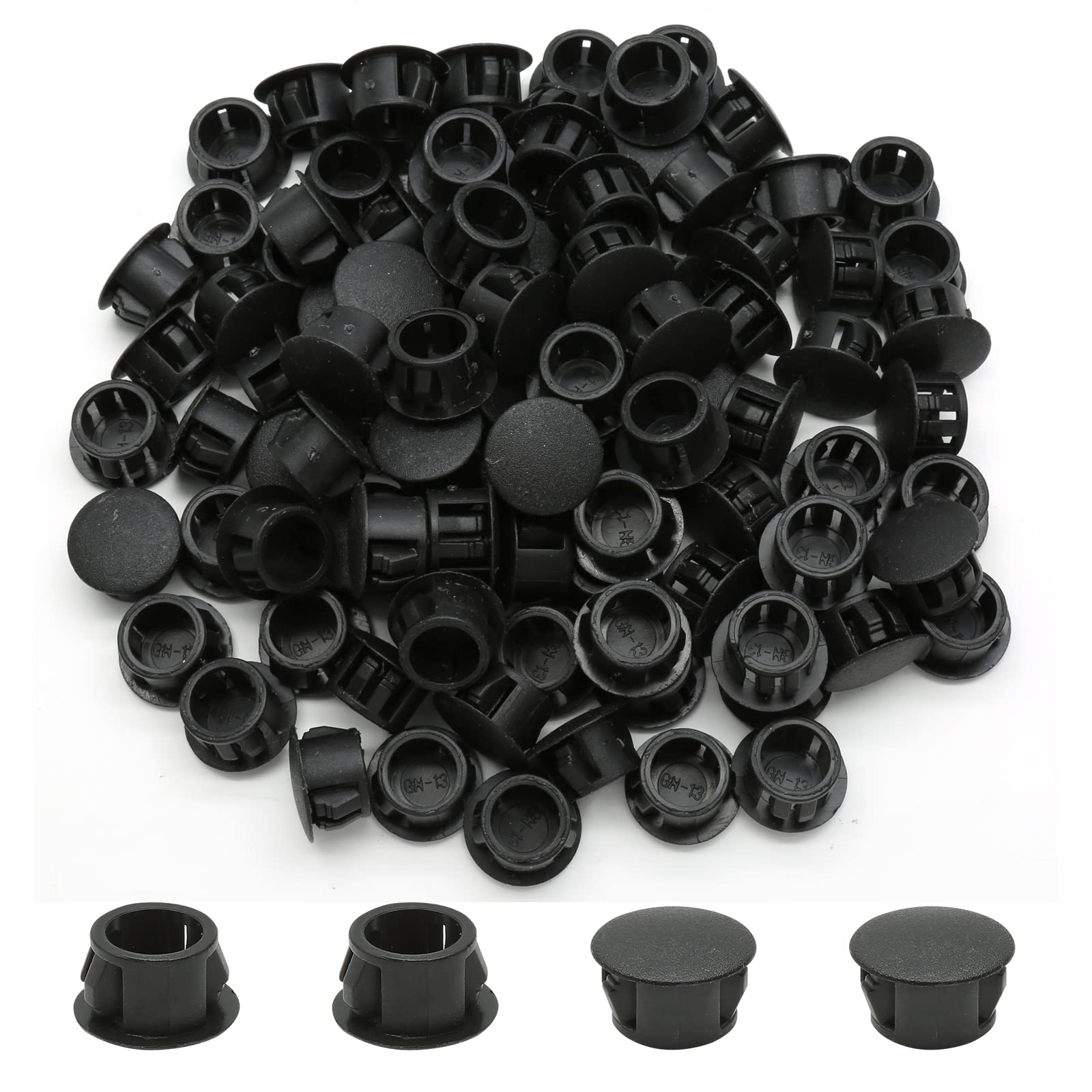 100PCS 13mm (1/2") Black Hole Plugs Plastic Flush Type Hole Plugs Snap in Locking Hole Tube, Furniture Fencing Post Pipe Insert End Caps (Black)-image-45