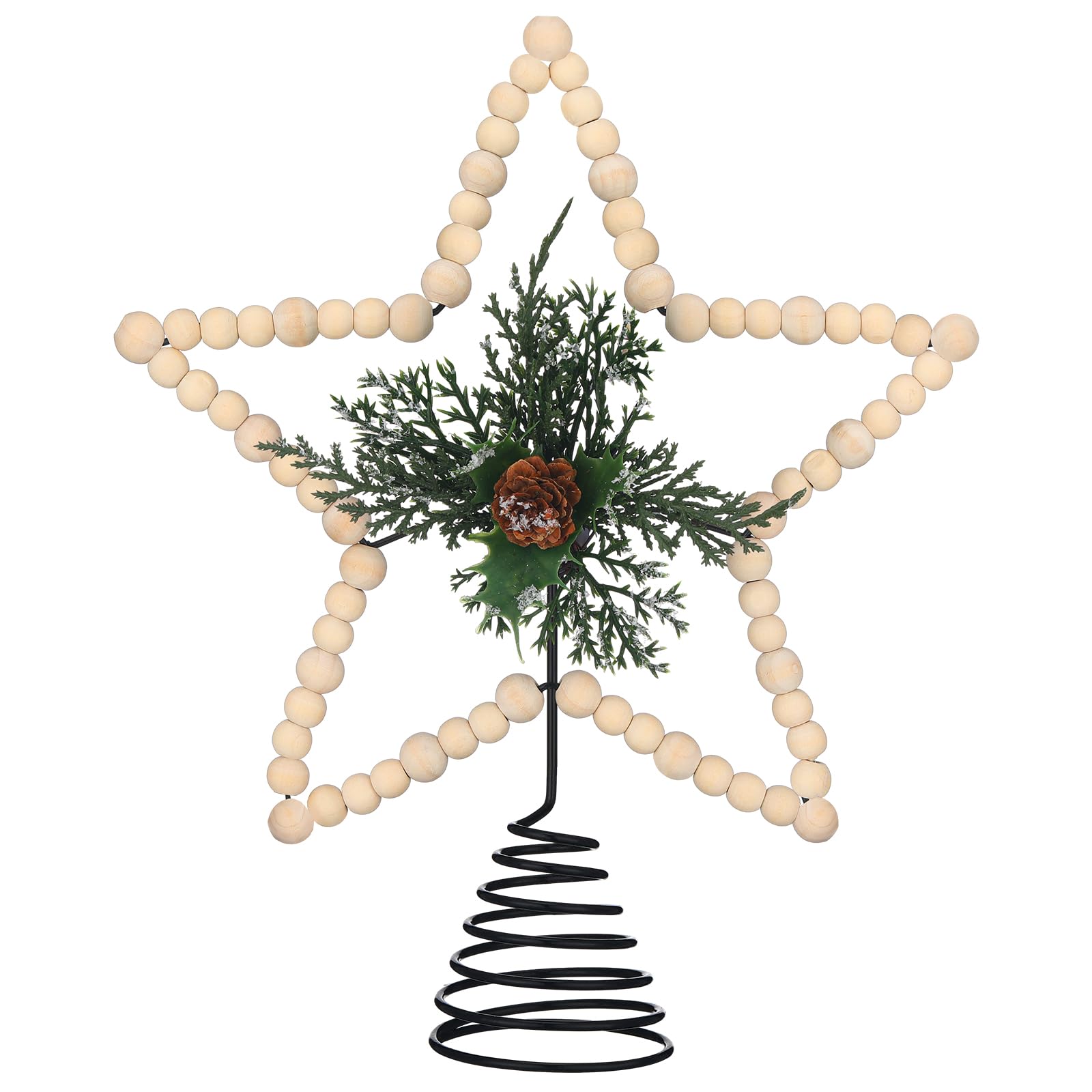 Gejoy Cimier de sapin de Noël rustique en bois pour décoration de Noël rustique (cône, bois)