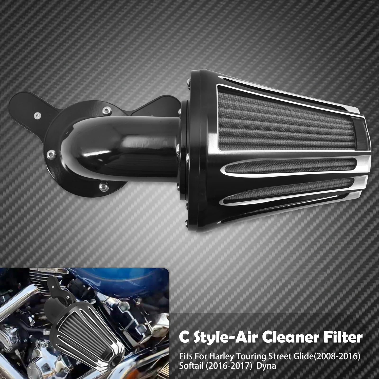 Filtr powietrza CNC do motocykla pasujący do Harley Sportster XL 1200 883 48 72 Dyna Touring Softail Fat Boy CVO Electra Road Montaż uniwersalny Konstrukcja dwuwarstwowa stalow(Air Cleaner C)