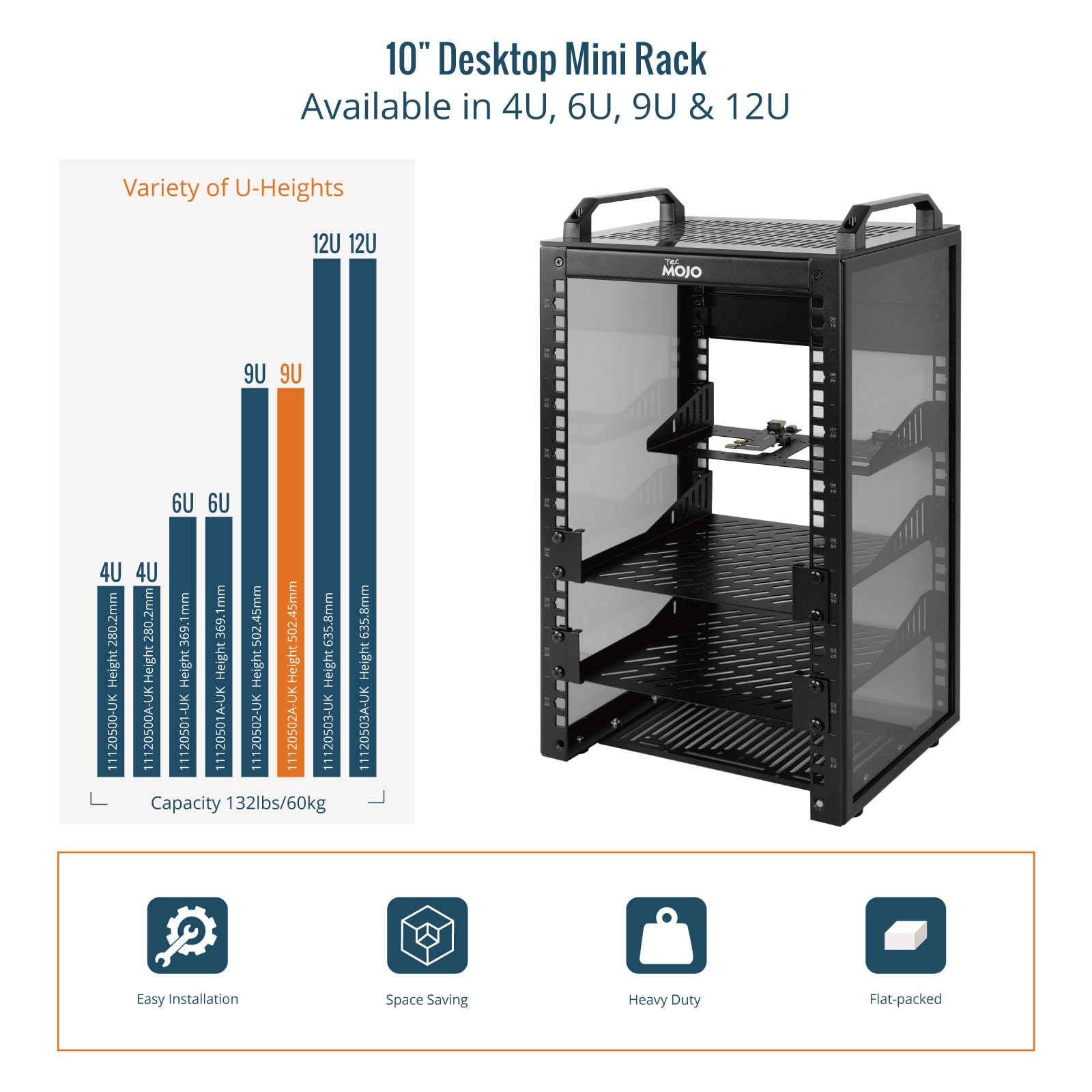 Tecmojo Rack réseau 9U de 25,4 cm, mini rack de serveur de 200 mm de profondeur avec étagère, carte adaptateur micro HDML vers HDMI, charge maximale de 60 kg, panneau vierge pour serveurs de 10
