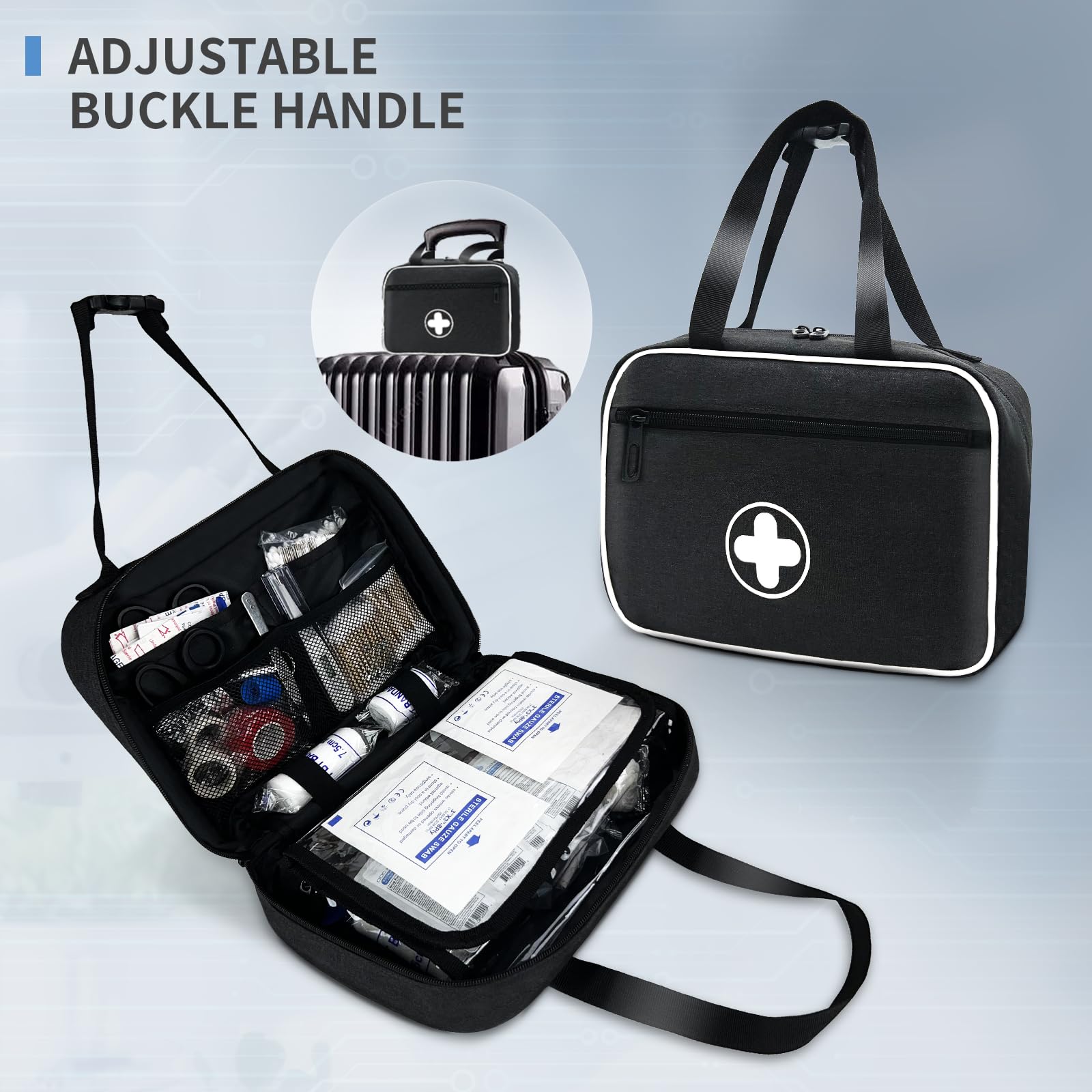 Bolsa de primeros auxilios portátil, kit de trauma de emergencia vacío con tiras reflectantes, organizador médico multicompartimento para viajes, camping, coche, al aire libre y hogar, solo bolsa
