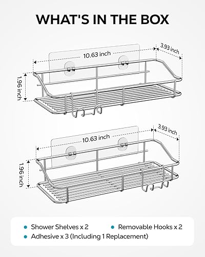 Miniatura 6 de Nieifi Shower Caddy Shelf Storage Rack Adhesive Without Drilling Stainless Steel with Hooks for Washroom, Lavatory, Restroom, Toilet, Bathroom,