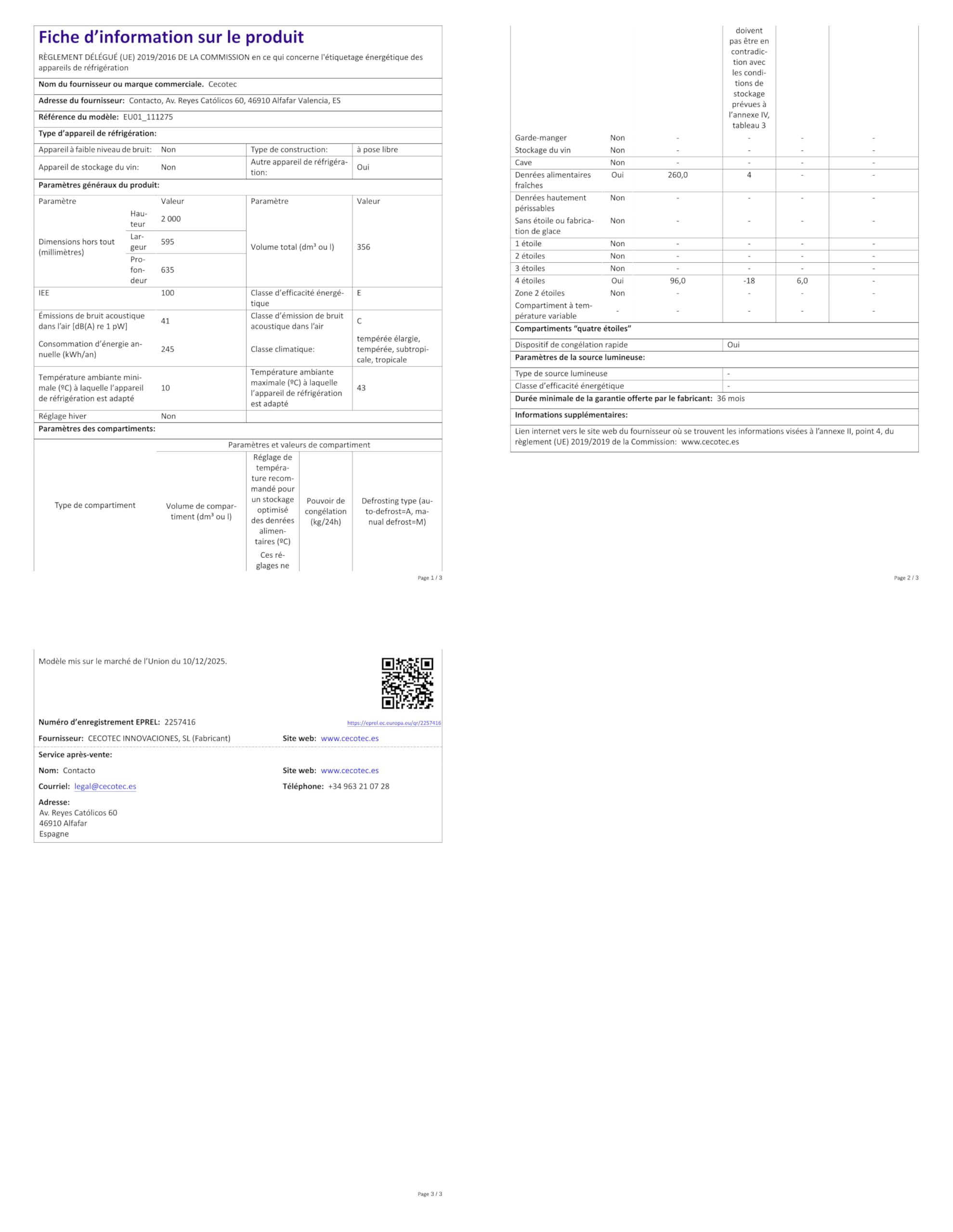 Cecotec Frigorífico Combi Total No Frost de 356L Bolero CoolMarket Combi 356i White E. 200cm de Alto, 59,5 cm de Ancho, Clase E, Tecnología Multi Airflow, FreshnessFlex y HumidityFlex HUB, Blanco