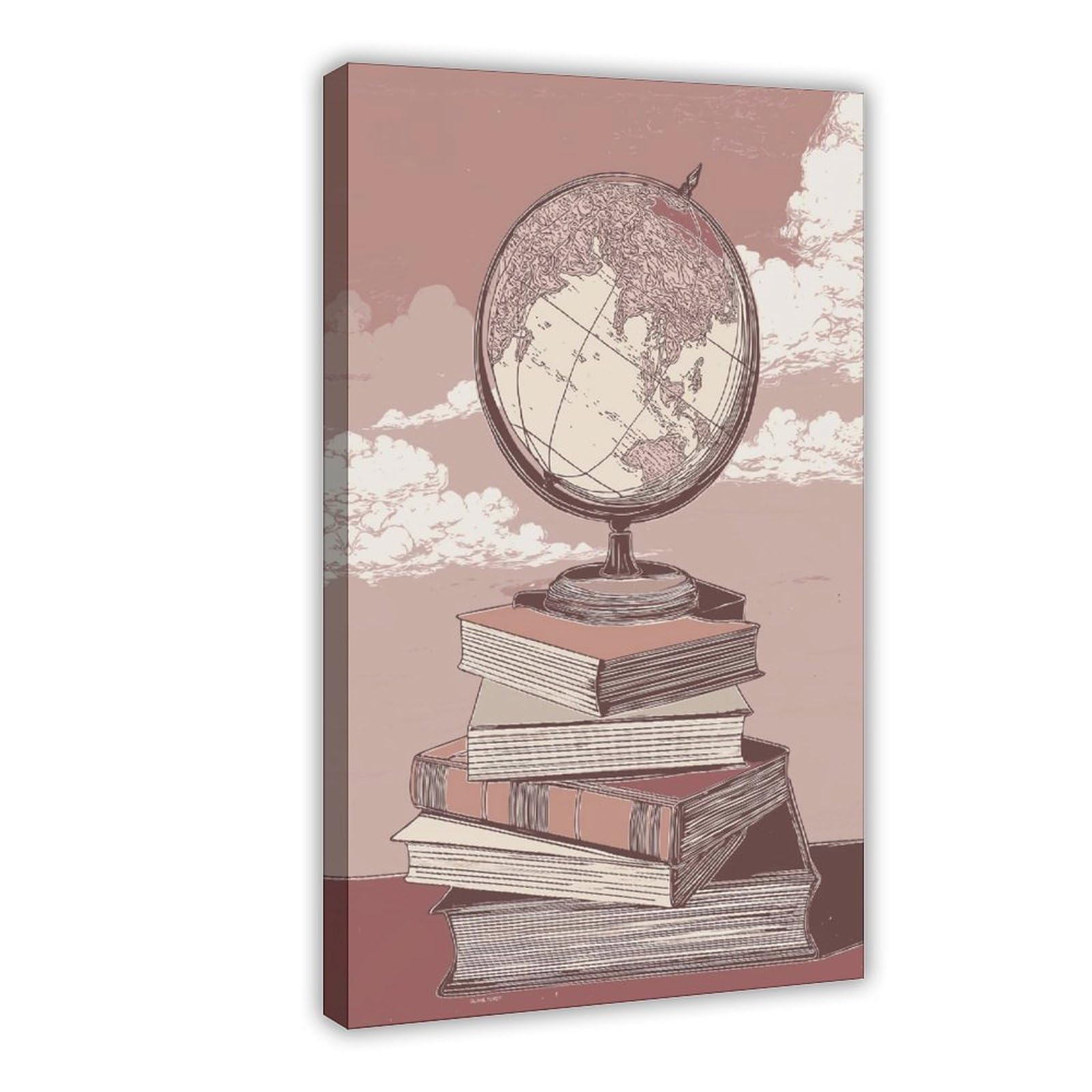 YWTJAX Pink Globe And Books Poster Canvas Poster for Dorm Room Decor Gift