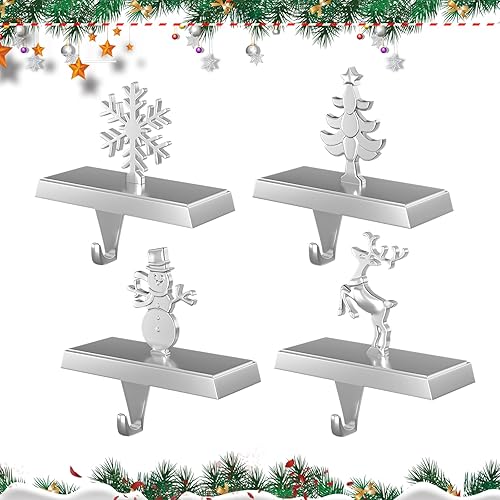 Mayrhofen Stocking Holders for Mantle and Garland Hanger, 4-Pack Metal Christmas