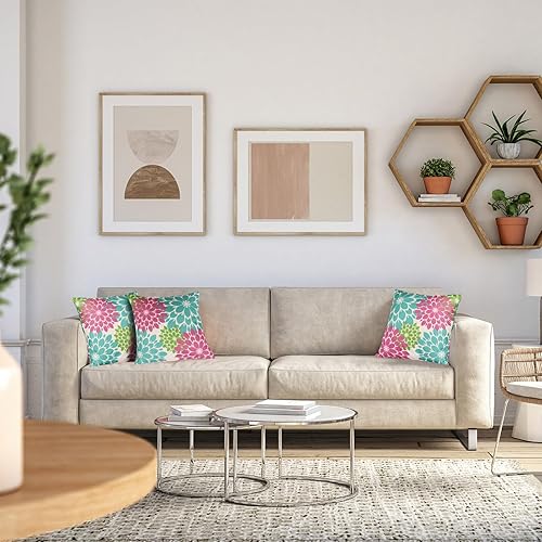 Miniatura 8 de Fundas de almohada de 18 x 18 pulgadas, fundas de almohada para exteriores, fundas de almohada decorativas con geometría moderna y floral, funda de