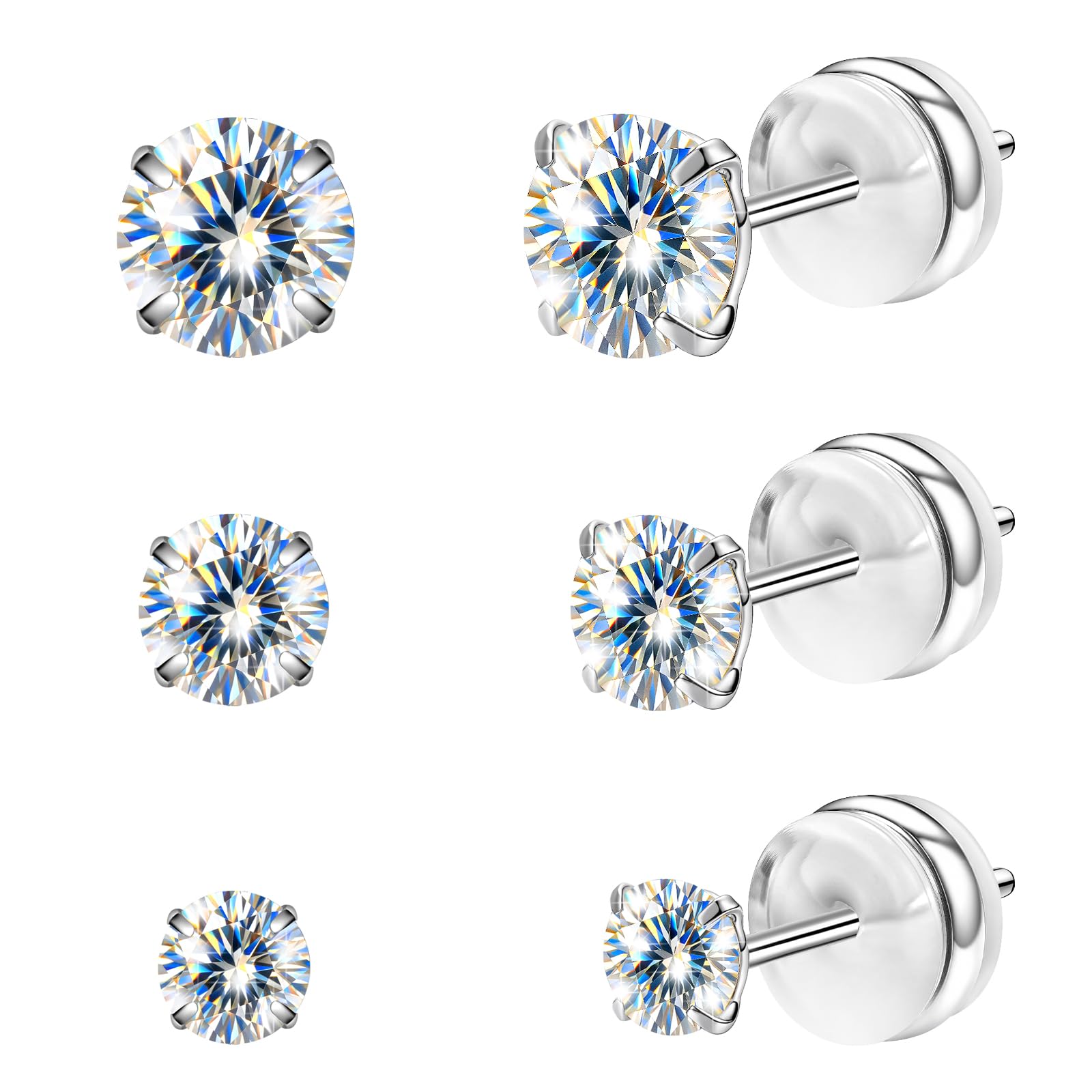 VOJO 3-Pairs G23 Titanium Moissanite Studs