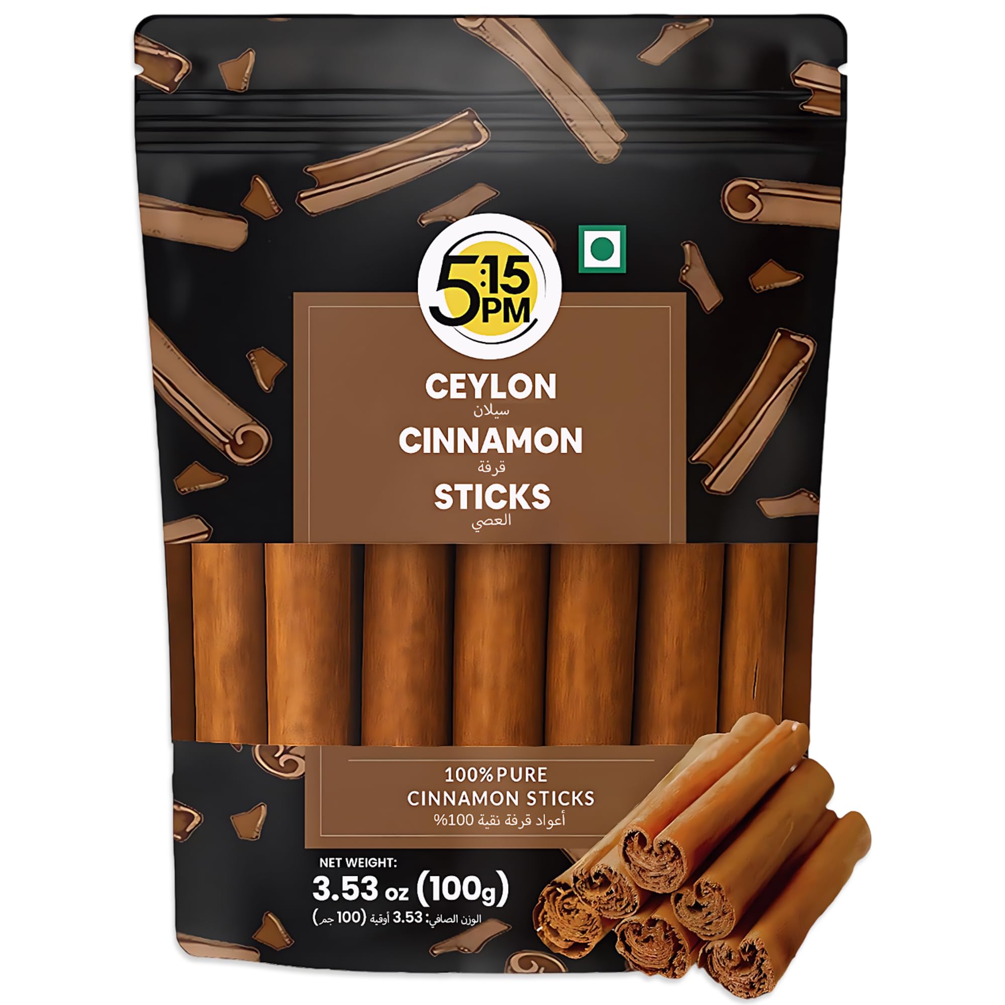 5:15PM Ceylon Cinnamon Sticks Original 100gm | SriLankan Dalchini Cinnamon Whole Stick | World's Finest Ceylon Cinnamon Roll Quills | Genuine Source Certified