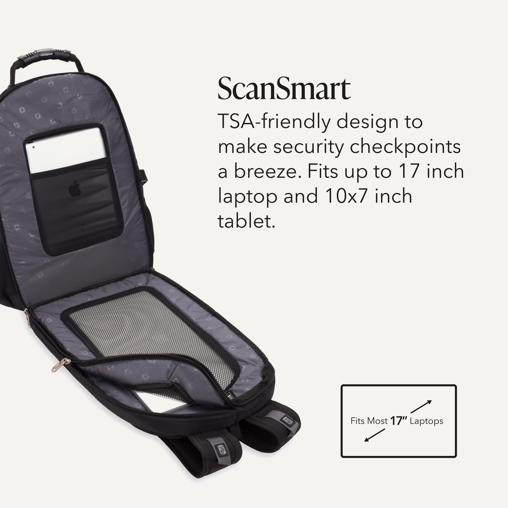 SwissGear 1900 ScanSmart Laptop Backpack, Fits Most 17-Inch Laptops, TSA-Friendly Lay-Flat Design, RFID Protection, and Tablet Pocket, Black, 31L, 18.5-Inch view 3