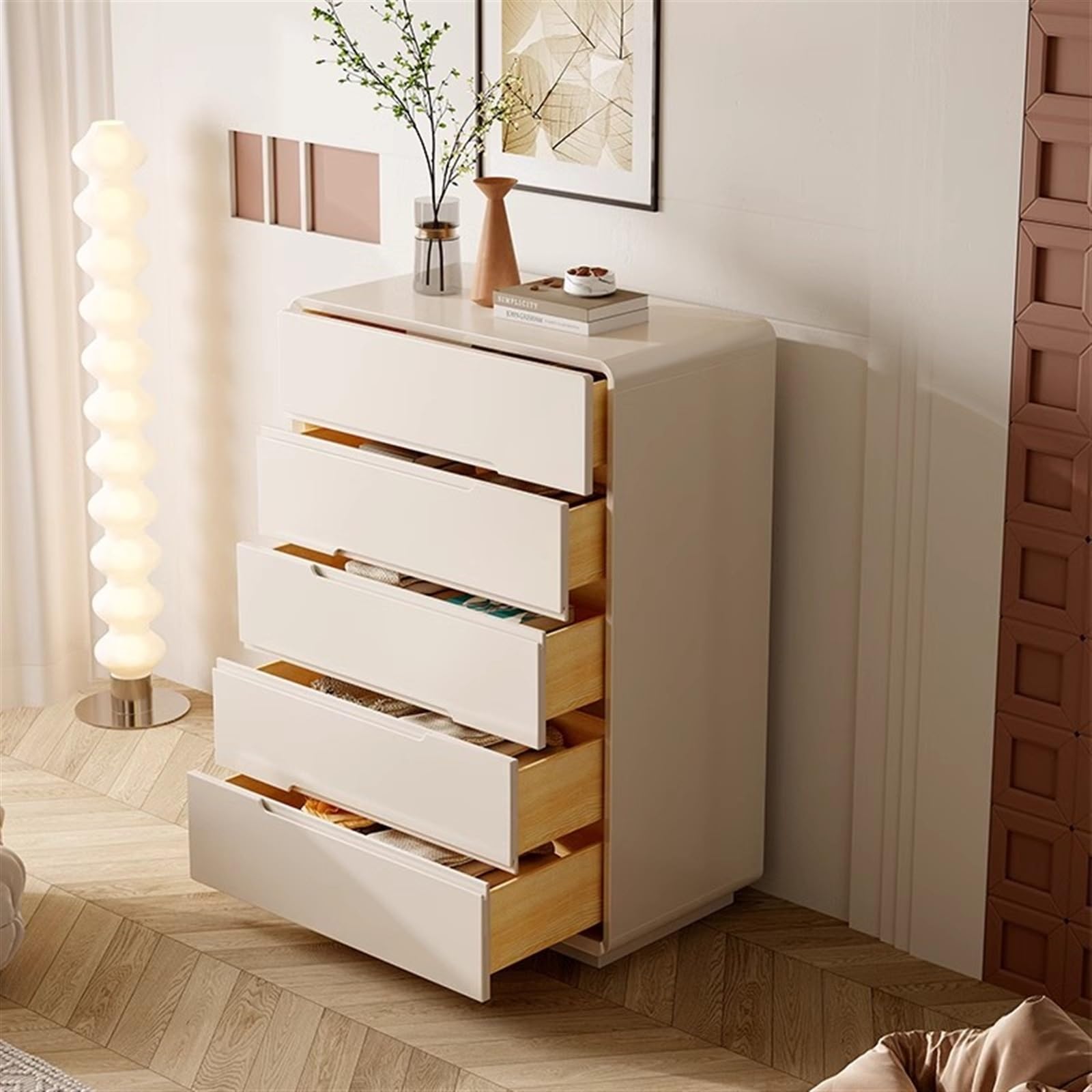 Komody z szufladami Komoda z 5 szufladami do sypialni, komoda do salonu z 5 szufladami, biała komoda z litego drewna wysoka komoda Organizer do przechowywania