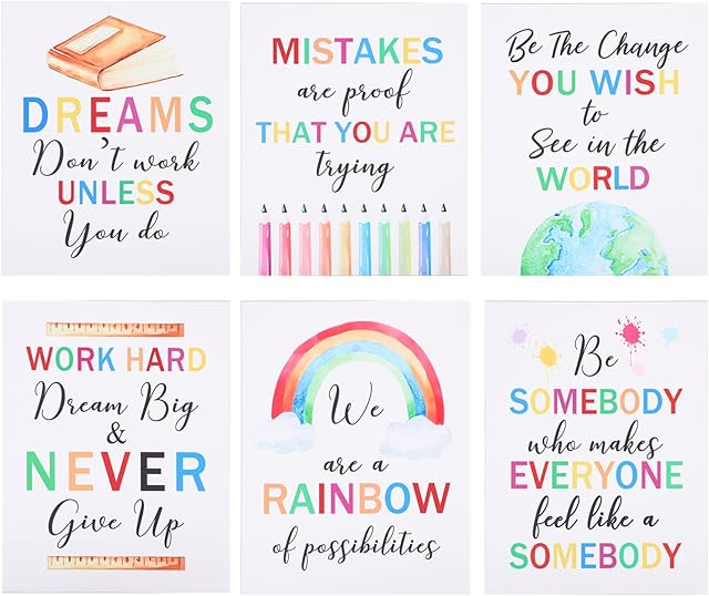 HOMSFOU 6 Pcs Colorful Words Art Prints Inspirational Quote Typography Art Print Set Motivational Saying Canvas Poster for Kids Baby Bedroom Nursery Classroom Playroom Decor