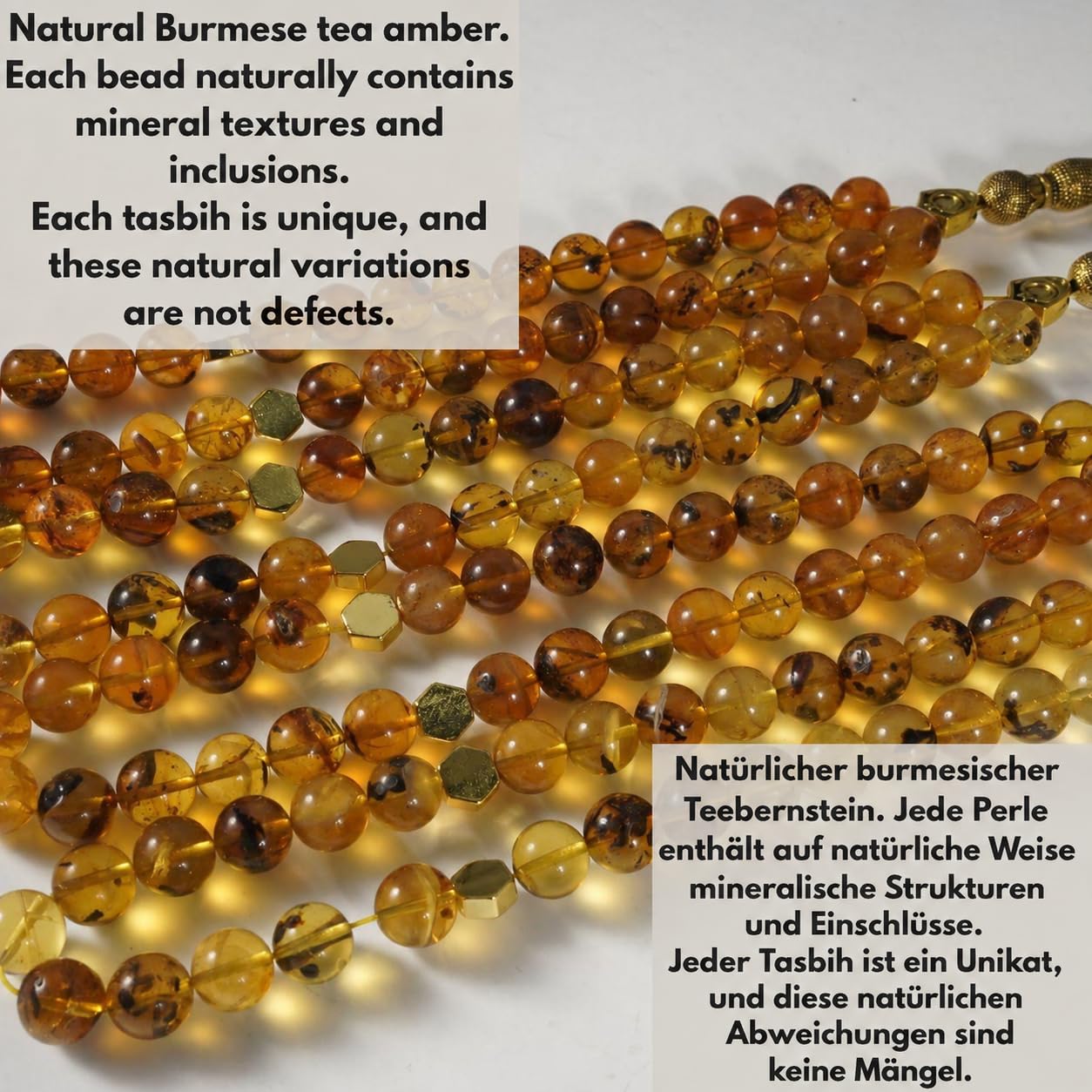1 szt. Natural Amber Tasbih 33 Beads Misbaha Tesbih, ręcznie robione koraliki muzułmańskie z certyfikatem, unikalny design łańcucha i pudełko na prezent, prezent Ramadan Eid Hajj dla mężczyzn