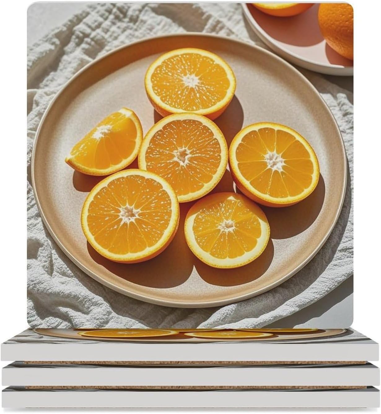 Orange Slices Coasters Absorbent Ceramic Coasters for Drinks Coaster with Cork Backing for Table Protection Square Drink Cup Mat Modern Style Coaster for Coffee Table