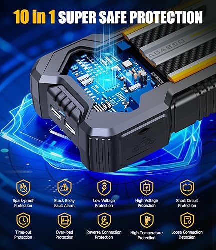 Miniatura 3 de Arrancador de coche, batería de coche de 5000 A para motores de gasolina de hasta 10L y 8L diésel, paquete de energía portátil de 12 V con caja de