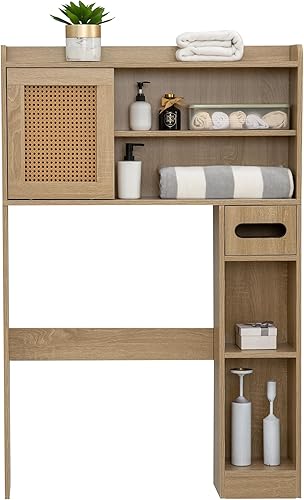 Armario de almacenamiento de 6 niveles sobre el inodoro, estante independiente para ahorrar espacio sobre el inodoro con estantes ajustables, puerta