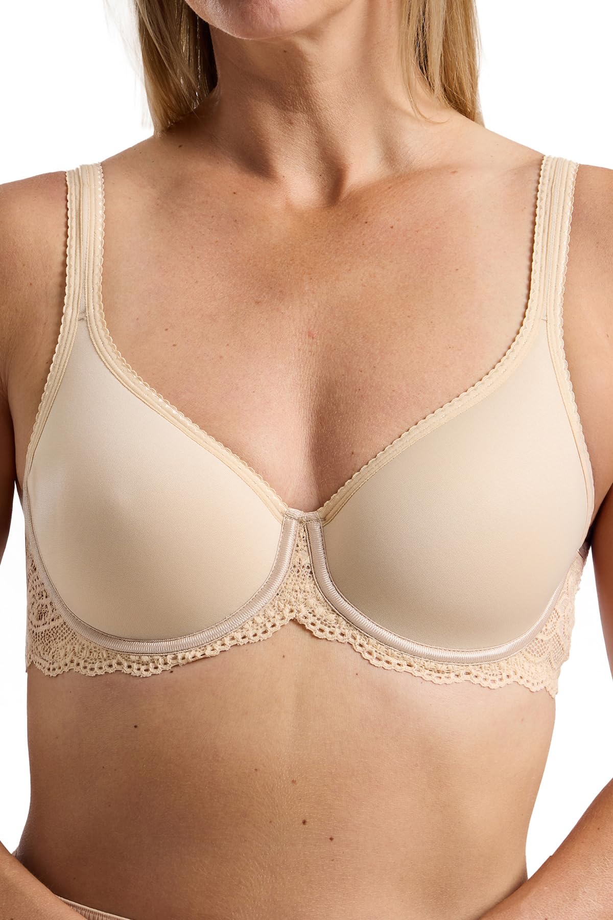 Marlon Womens Brittany Lace Detail T-Shirt Bra, Beige, 44D