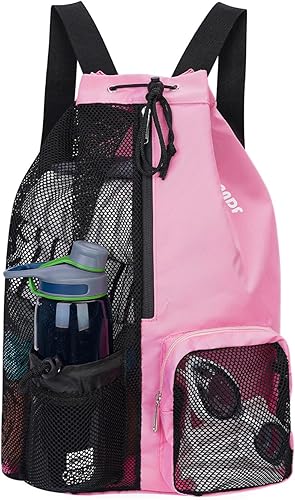 Vista 12 de WANDF Mochila de Malla con Cordón para Natación, con Bolsillo para Artículos Húmedos, para Natación, Gimnasio y Equipo de Entrenamiento XL-Naranja