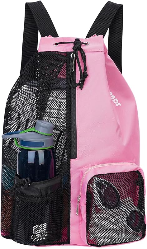 Mesh Swim Bag, Drawstring Beach Backpack | Wet Pocket, Front pockets, Adjustable Straps, For Snorkeling, Gym, Pool, Cruise, Camp, Water Park