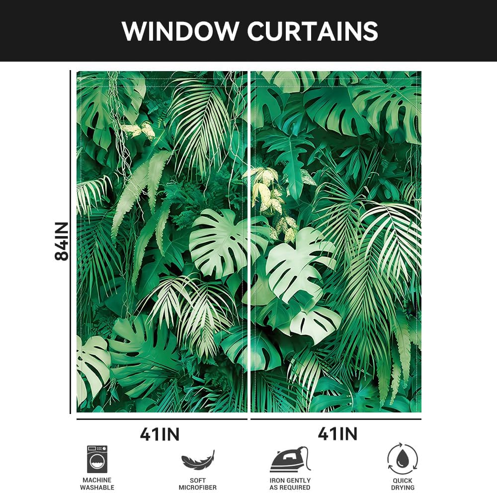 82 x 84 Inches Tropical Palm Leaves Summer Window Curtain Plant Jungle Garden Nature Eco Theme Plant Living Room Balcony Bedroom Decoration Window Decor Drapes 2 Panel