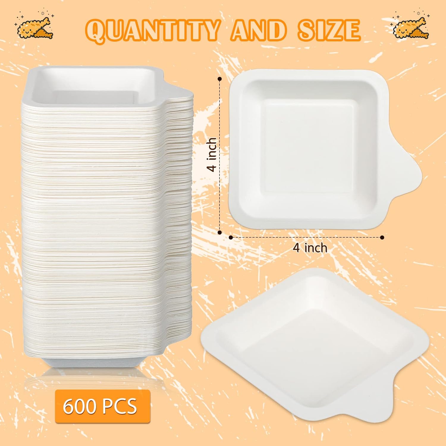 Remerry 1000 Pcs Small 4 Inch Paper Plates Bulk Disposable Plates Paper White Square Dessert Cake Party Snack Sugarcane Bagasse Fiber Wedding Birthday Dinner Graduation Pet Feeding (4.45 x 5.24 Inch)