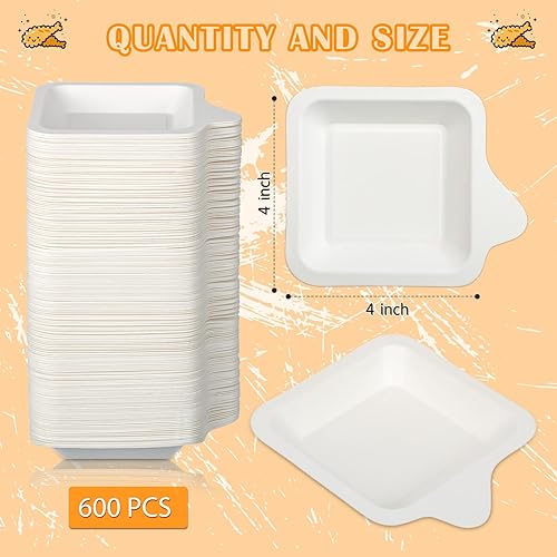 Miniatura 2 de Remerry 1000 platos de papel pequeños de 4 pulgadas, platos desechables a granel, cuadrados blancos, postres, pasteles, fiestas, aperitivos, caña de