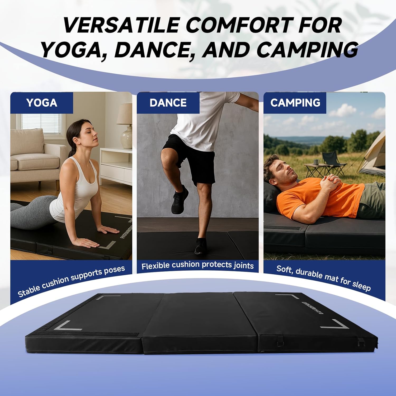 Tri-Fold Rock Climbing Crash Pad w/Adjustable Backpack Straps – Supplemental Bouldering Crash Pad – Durable Climbing Crash Pad, Lightweight & Portable – Folded Size 39"x24"x12"