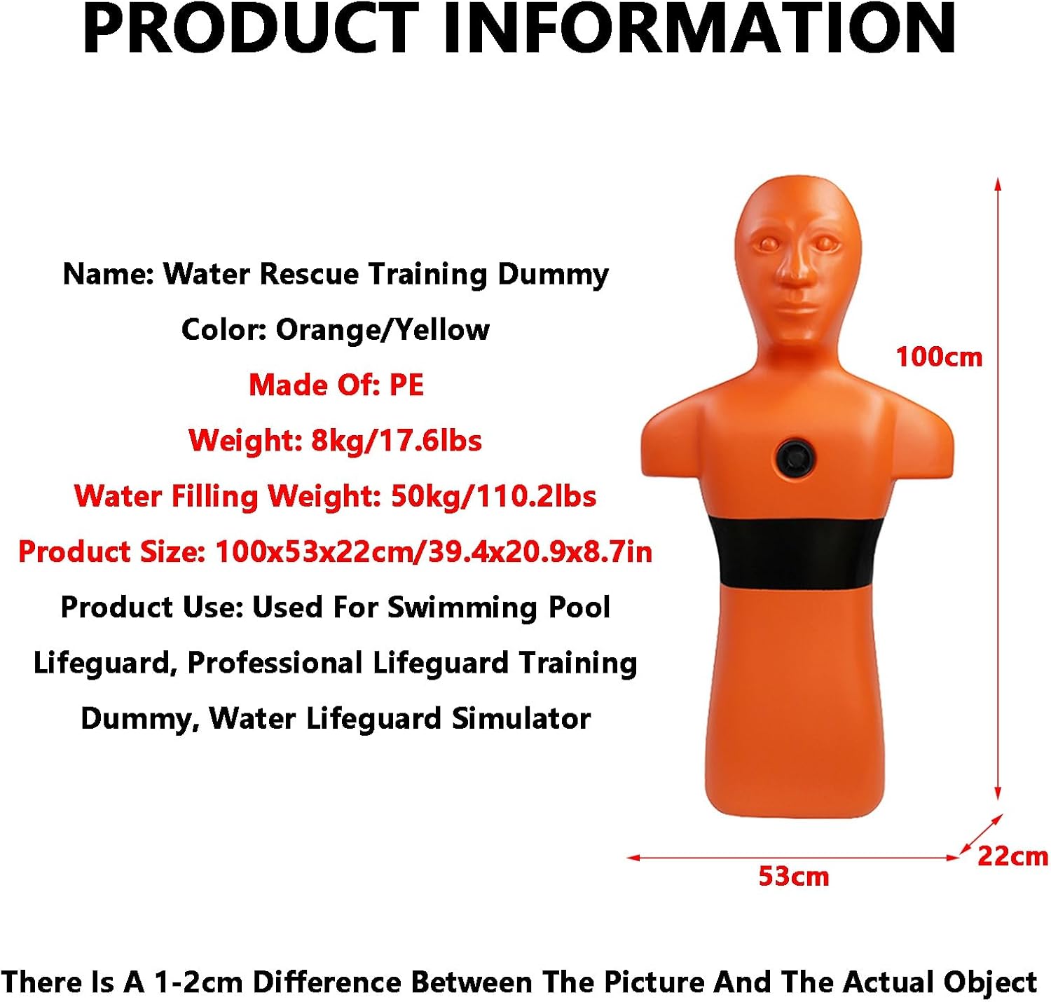 Water Life-Saving Training Dummy,Reusable Drowning Prevention Education Tools,for Water Life Saving Competitive Events(Orange)