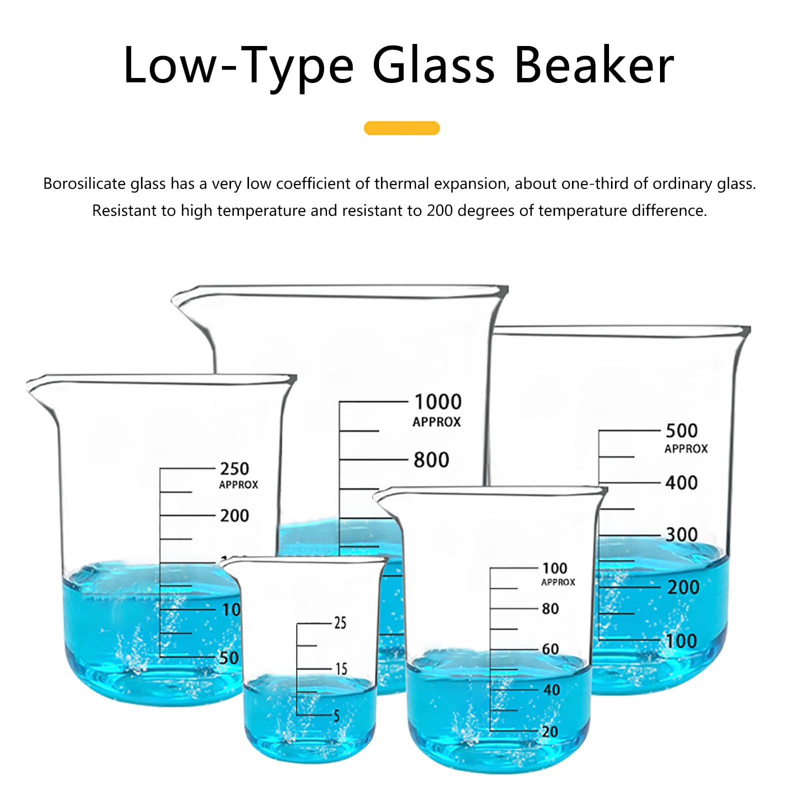 Taza medidora de vidrio, vaso medidor de vidrio de forma baja, vaso graduado de vidrio de borosilicato, calentamiento uniforme, para vaso medidor con pico, escala transparente, para mezclar, cocinar y