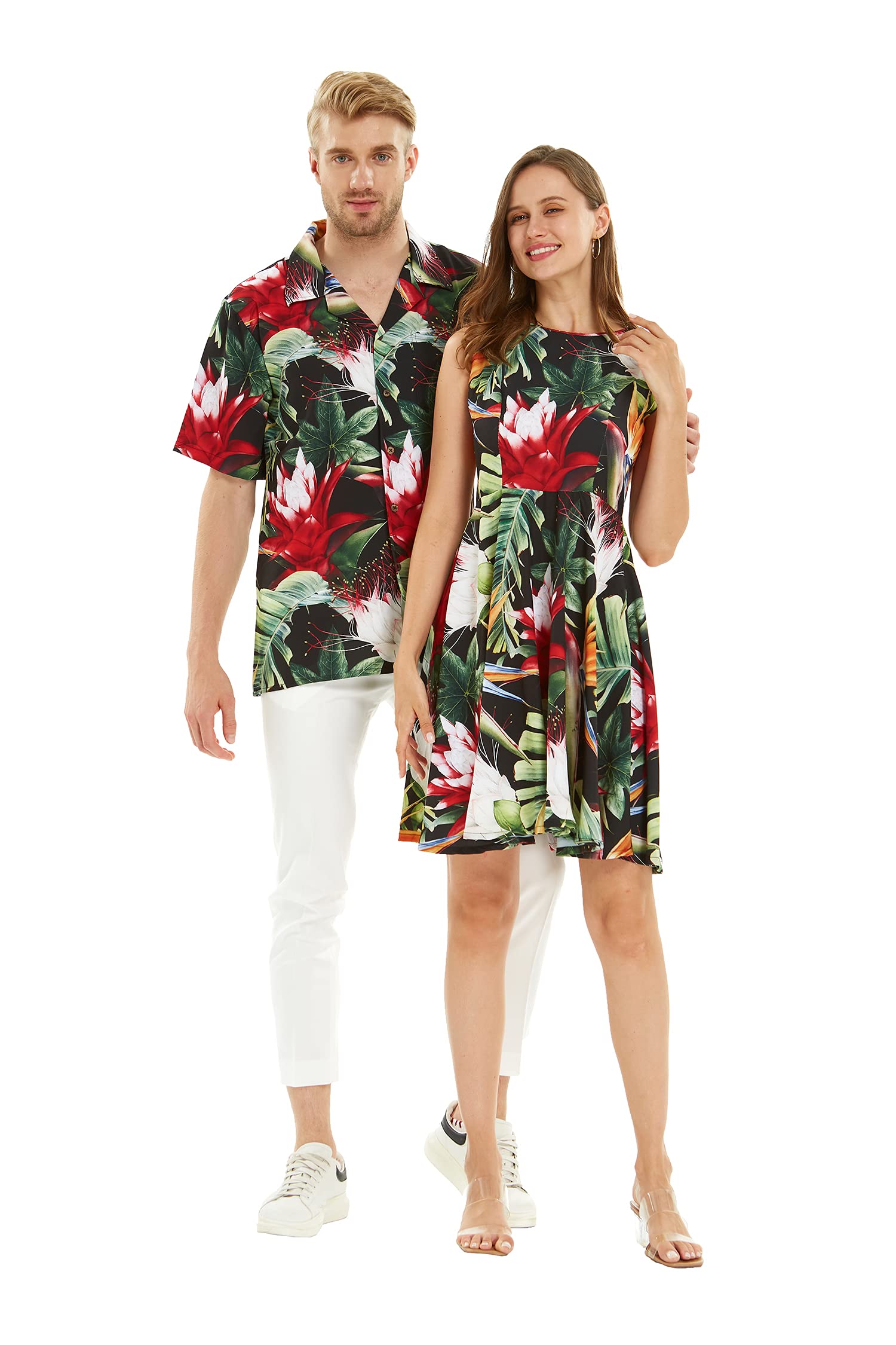 Hawaii HangoverMatchable Couple Hawaiian Luau Men Shirt or Women Vintage Fit and Flare Dress in Lost in Paradise