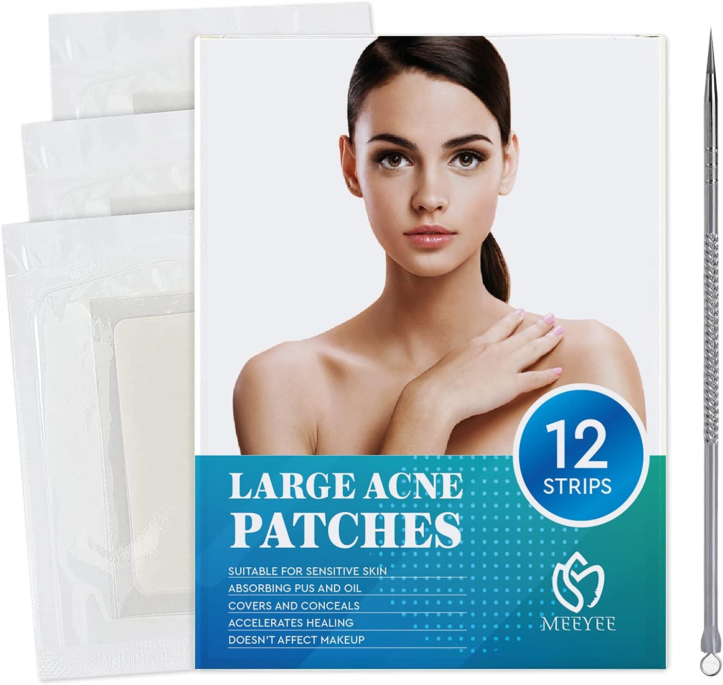 MEEYEE Large Acne Pimple Patch, Spot Treatment, Acne Dots, Pimple Stickers, 6 packs -12 Strips