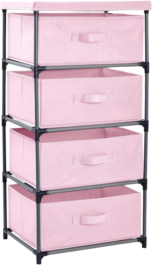 Juvale 4-Tier Tall Closet Dresser with Drawers - Clothes Organizer and Small Fabric Storage for Bedroom - Pink Dresser for Bedroom