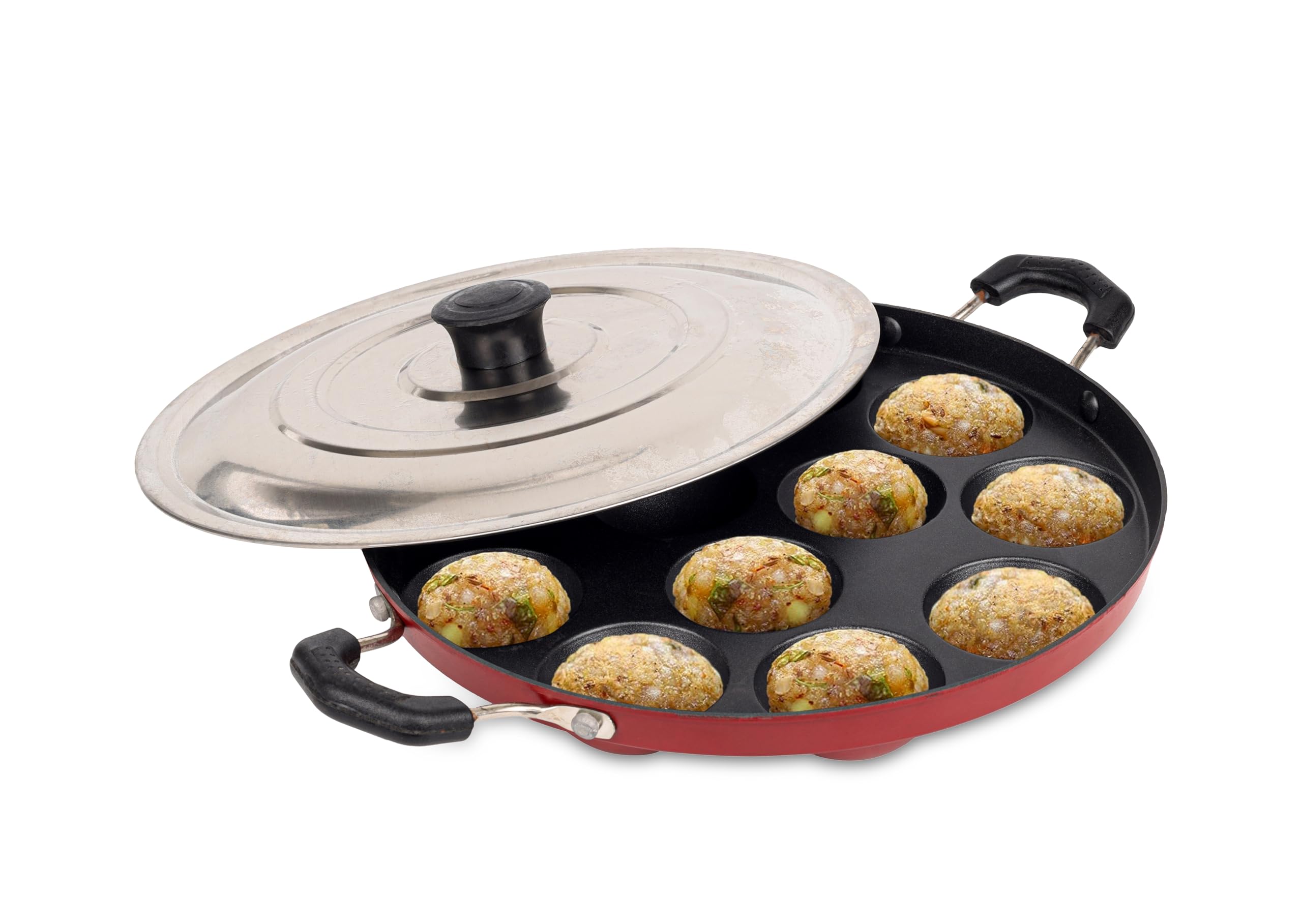 NELKONNon Stick Paniyaram Pan | Red & Black | 12 |