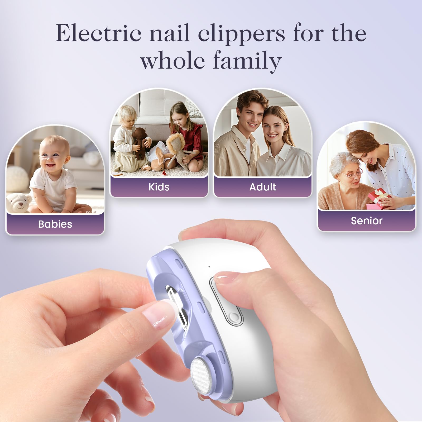 Elektrischer automatischer Nagelknipser, tragbare Nagelfeile, kein Lärm, Nagelreste, Nagelabdecken, Schleifen und Polieren, 2-in-1, einfache Bedienung, LED-Licht, Nagelschneider, Schneider für Kinder