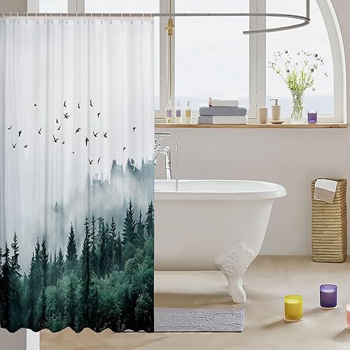 Miniatura 3 de Cortina de ducha de montaña ahumada, cortina de ducha natural, cortina de ducha, cortina de baño de niebla de fantasía brumosa, cortina de baño de